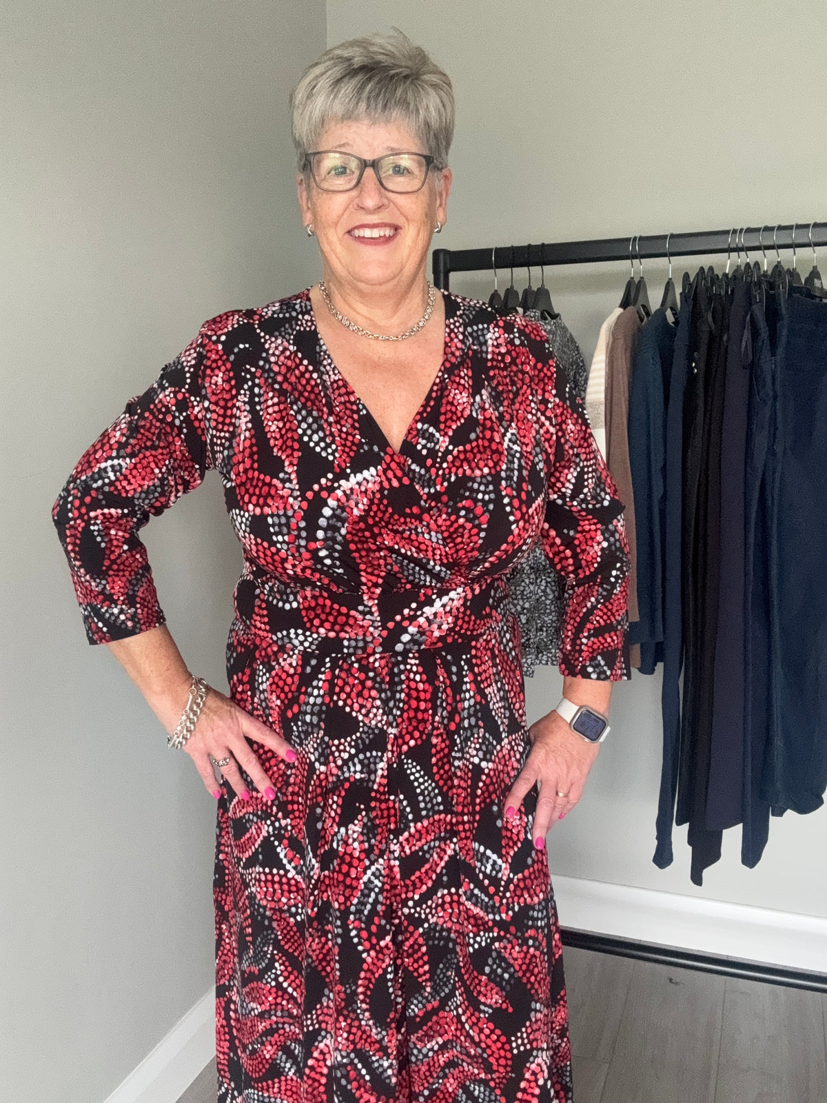 Claudia C Black/Red Print Wrap Dress