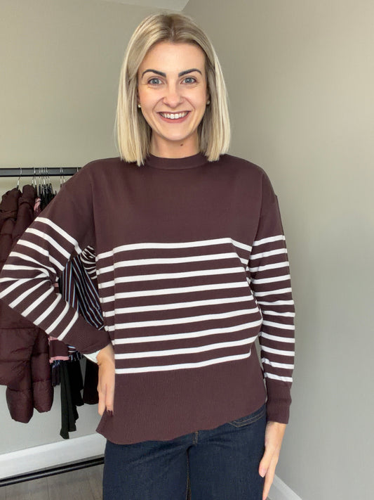 Kaffe KAlimone Fudge/Chalk Knit Pullover