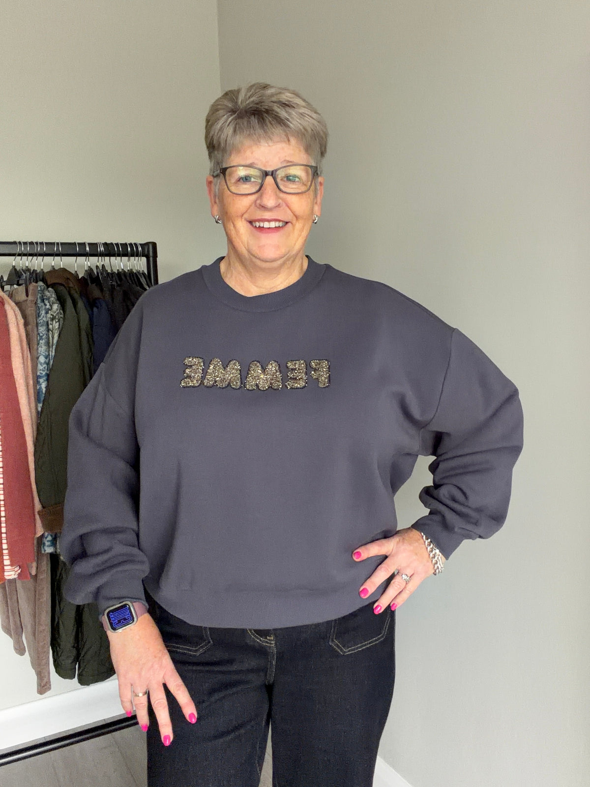 Kaffe KAmelanie Graphite Glitter Sweatshirt