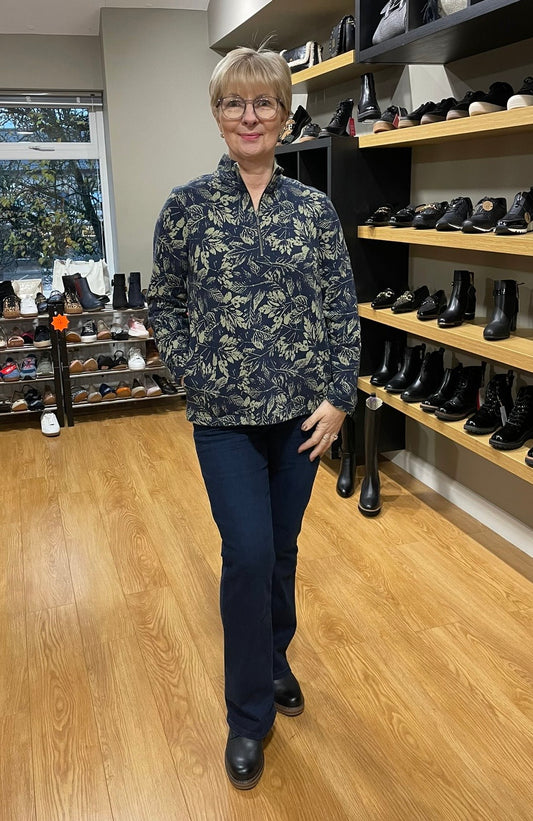 Adini Noia Navy Leaf Printed Sweatshirt