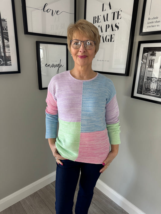 Mudflower Blue/Lilac/Green Patchwork Jumper