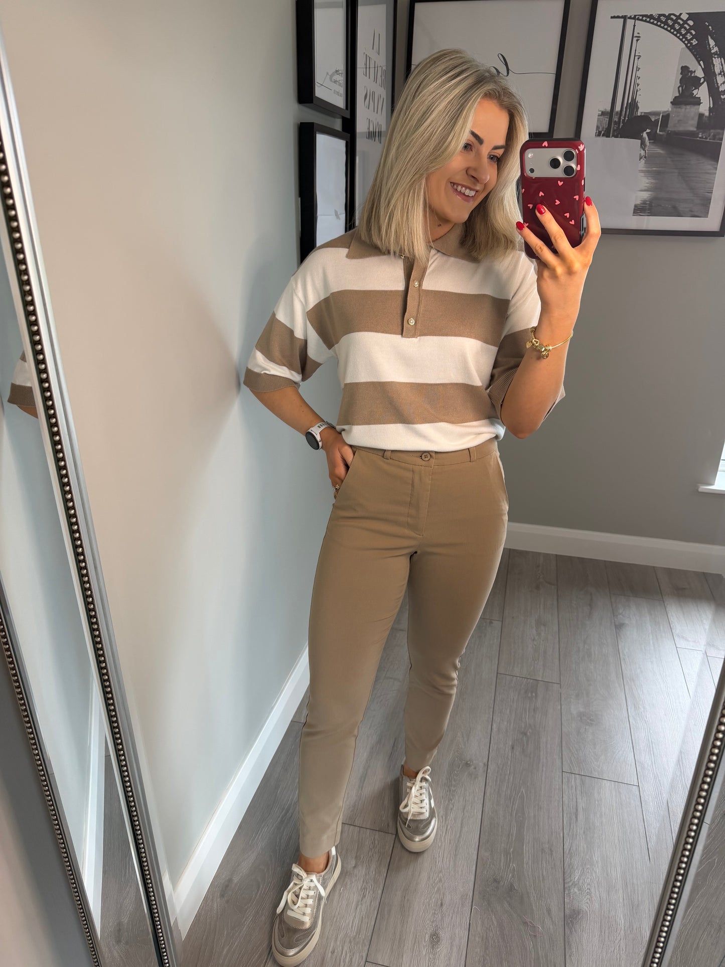 Freequent Beige/Off White Pearl Knit Polo