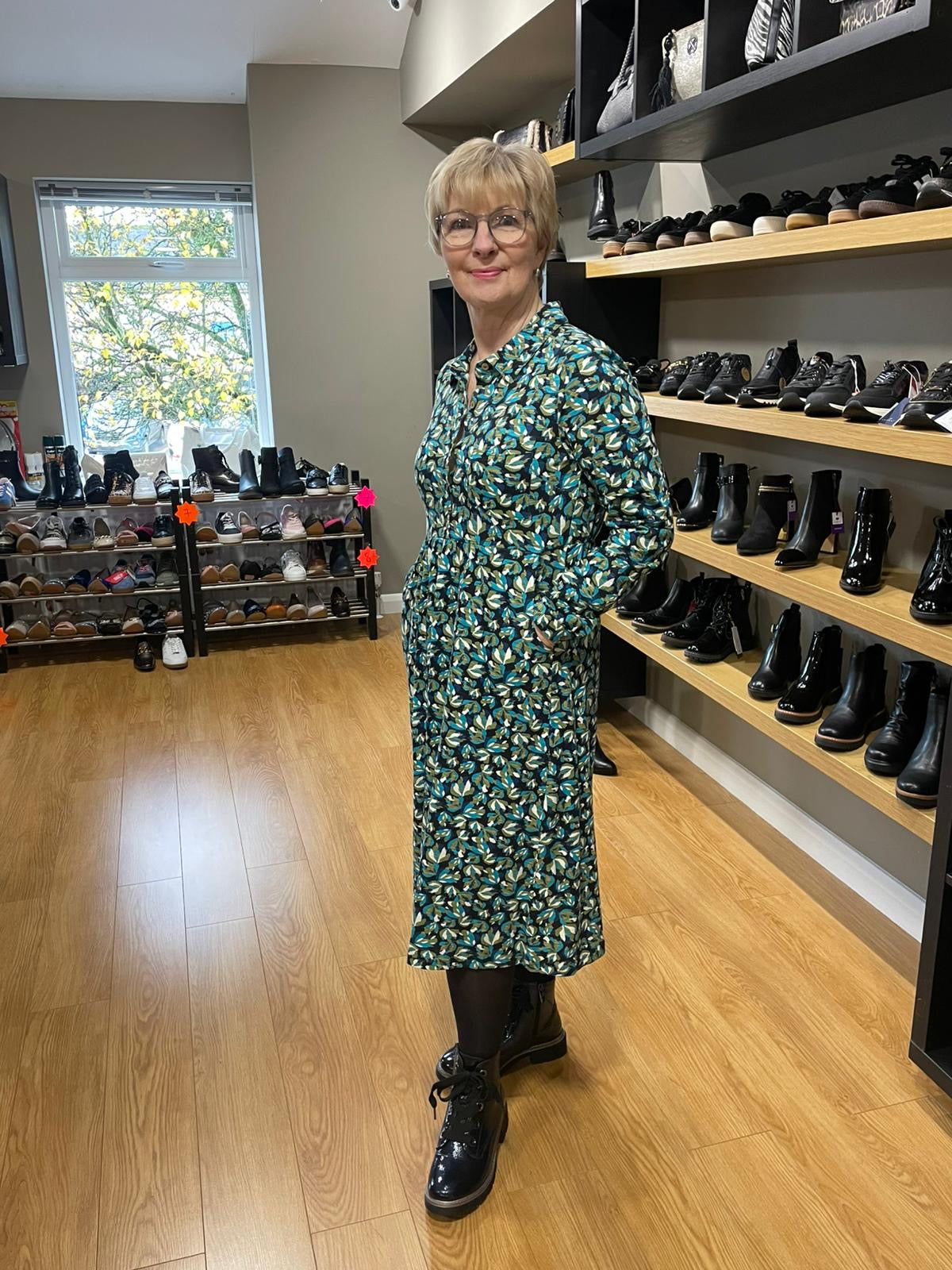 Blue Floral Print Jersey Dress