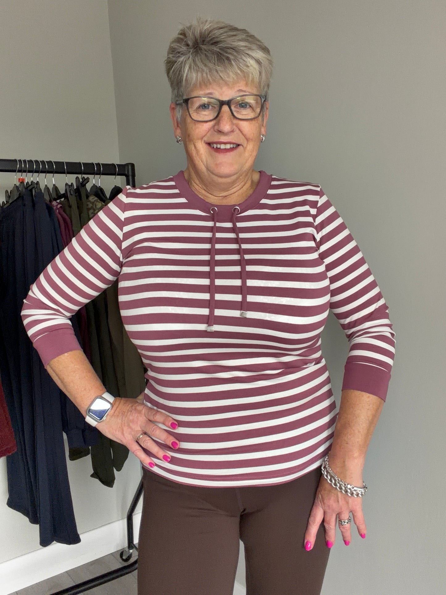 Grape/Off White Striped Top