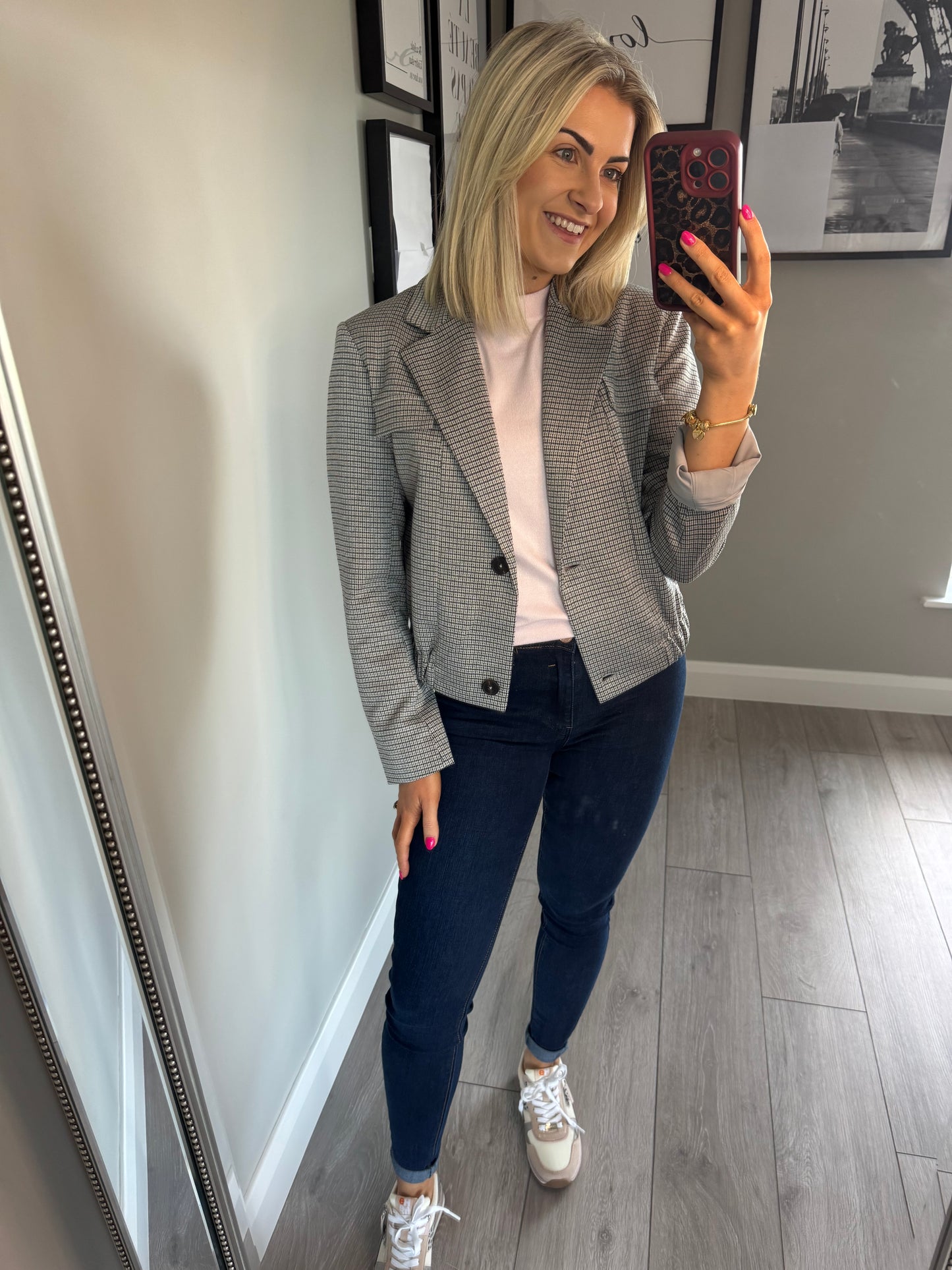 Yest Soft Grey Checked Bomber