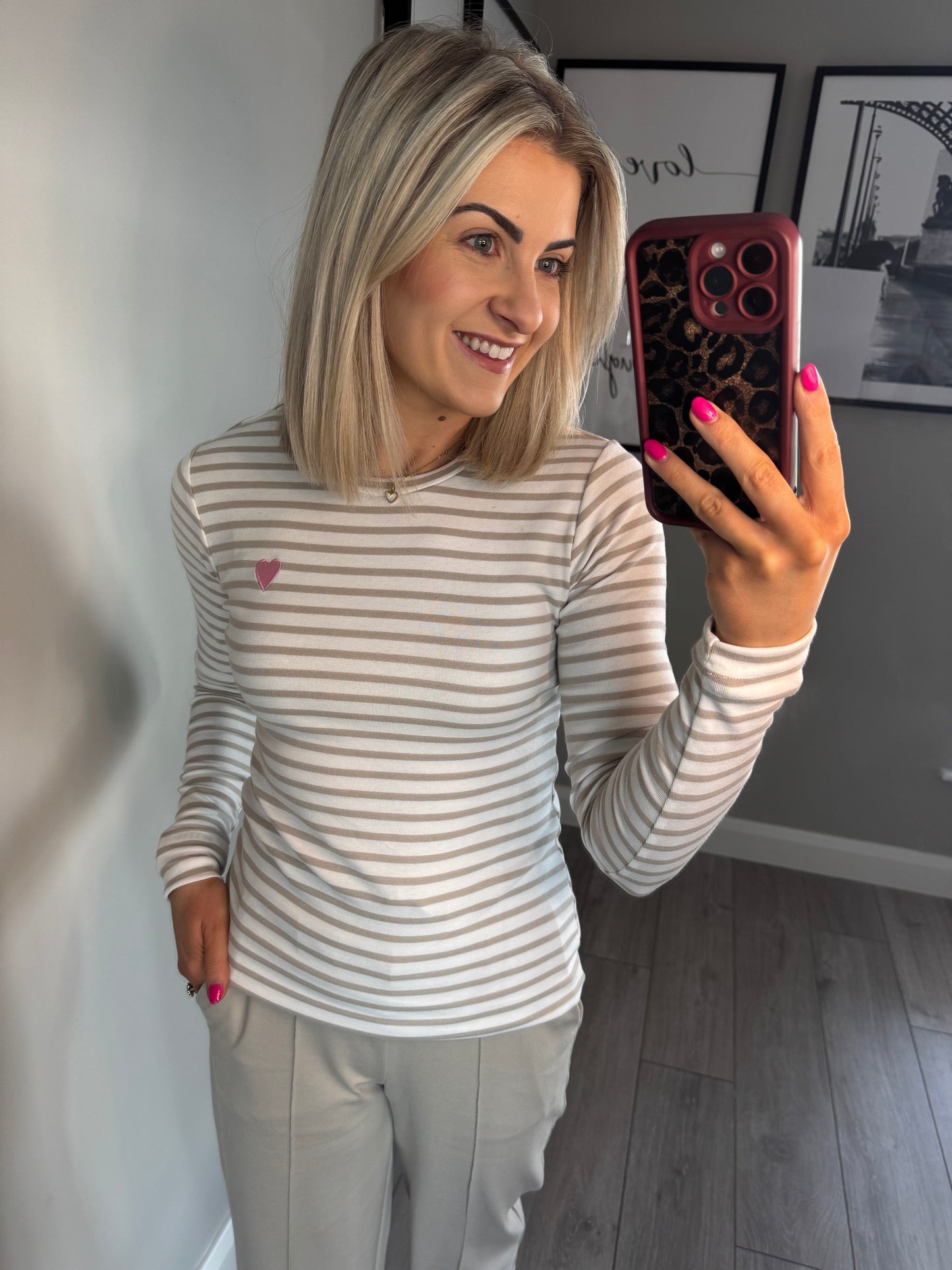 Kaffe Liddy Chalk/Feather/Pink Striped L/S T-Shirt