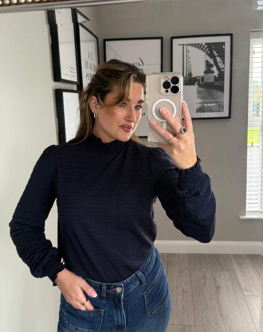 Yest Navy Ruffled Top
