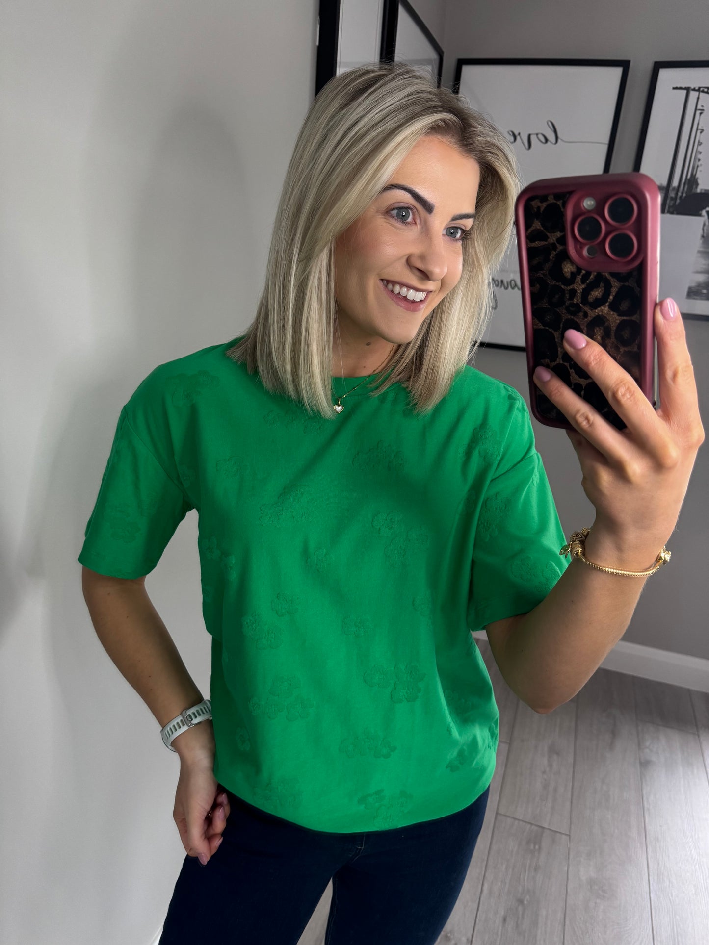 Freequent Bright Green Floral Tee