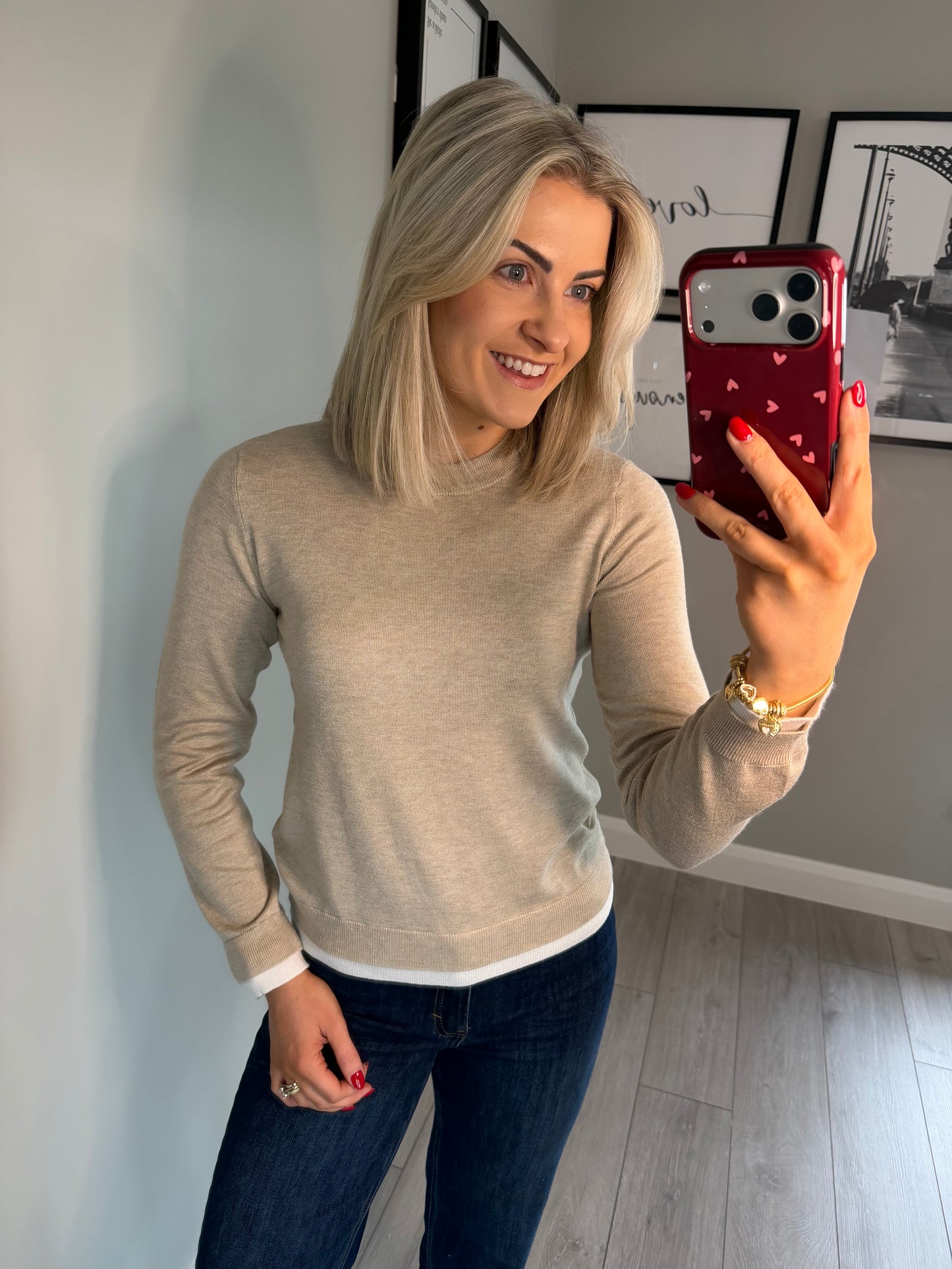 Kaffe KAlizza Feather Grey Melange Contrast Pullover