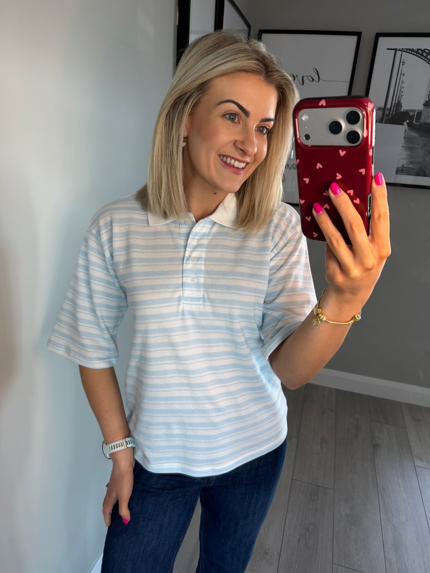 Kaffe KAmiala Nantucket Breeze/Chalk Polo