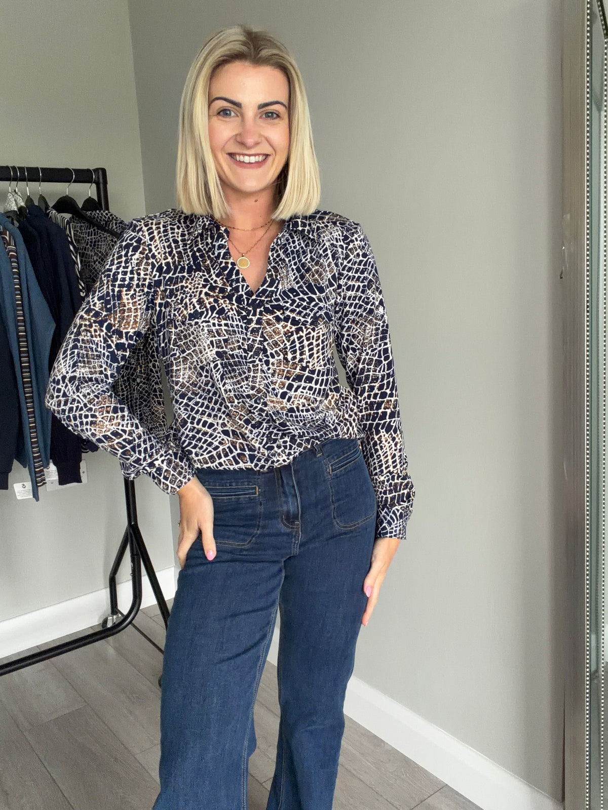 Emreco Navy/Cream Collared Blouse