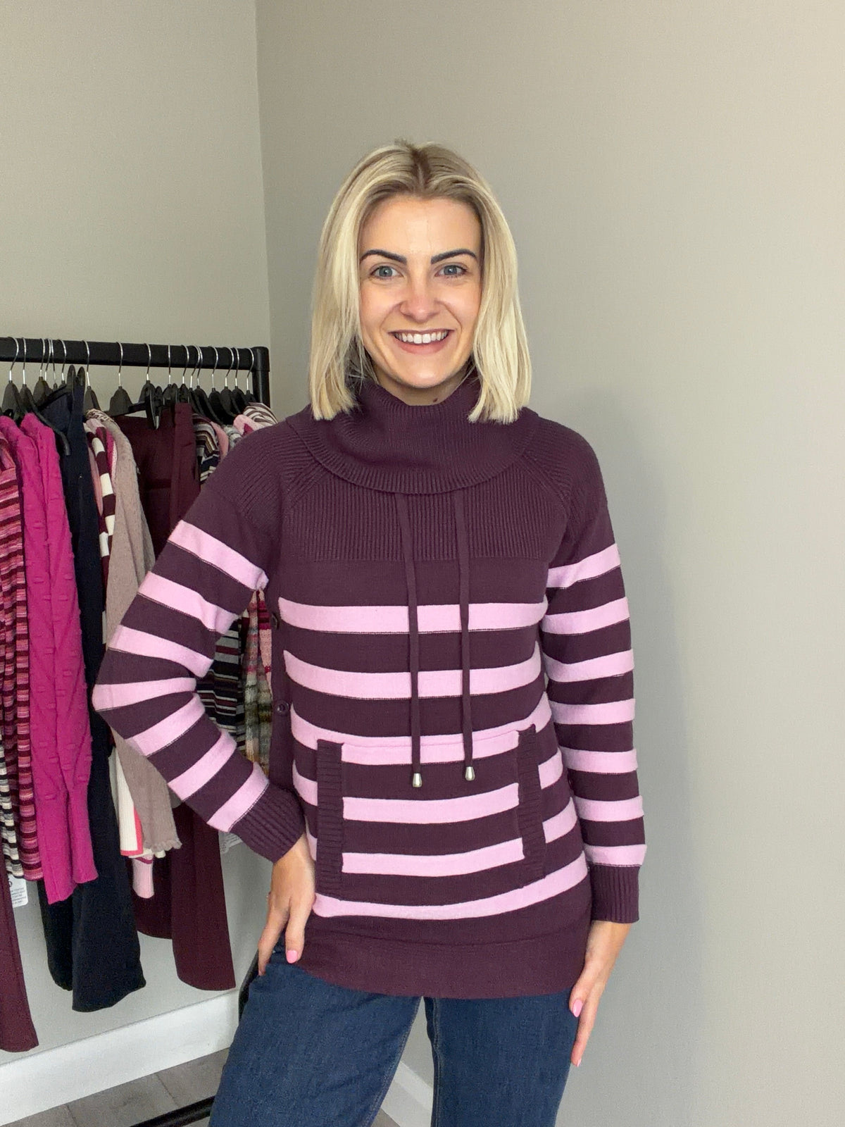 Mudflower Purple/Pink Cowl Stripe Jumper