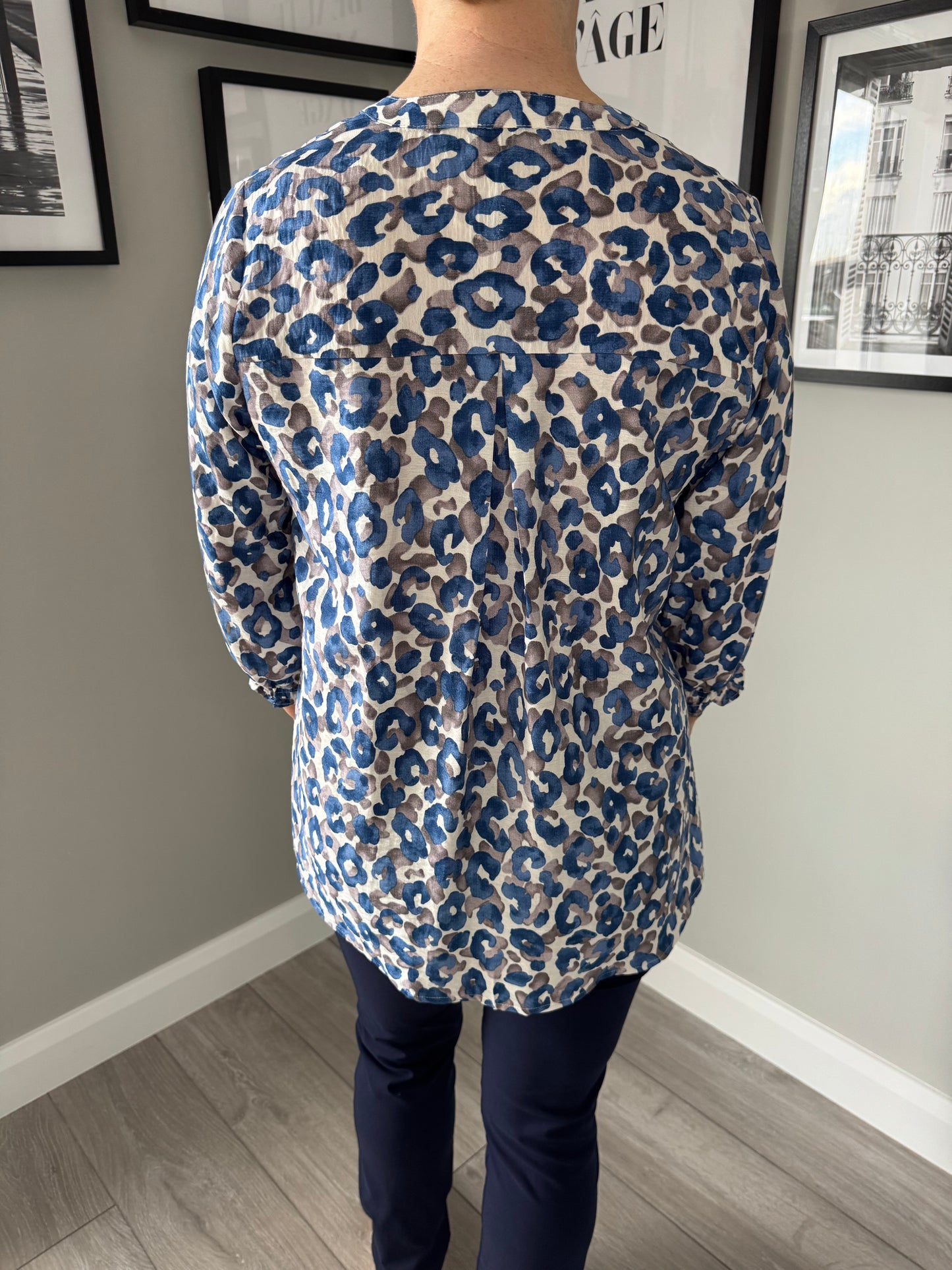 Claudia C Blue/Taupe Leopard Blouse