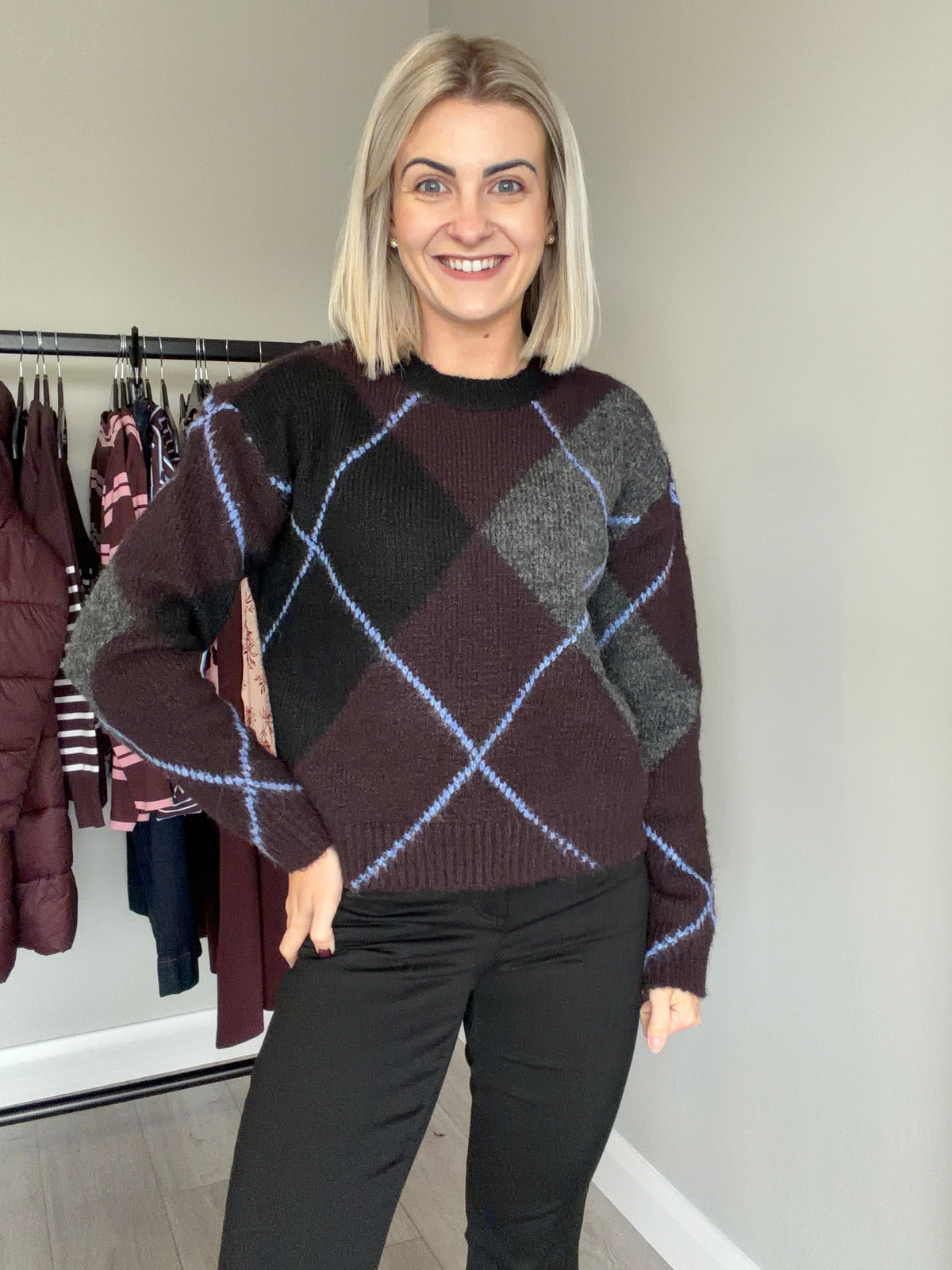 Kaffe KAgrith Fudge/Grey Argyle Knit