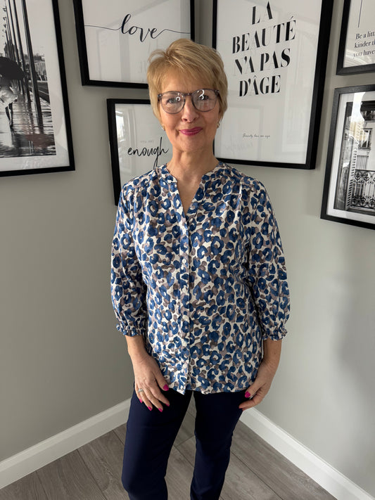 Claudia C Blue/Taupe Leopard Blouse