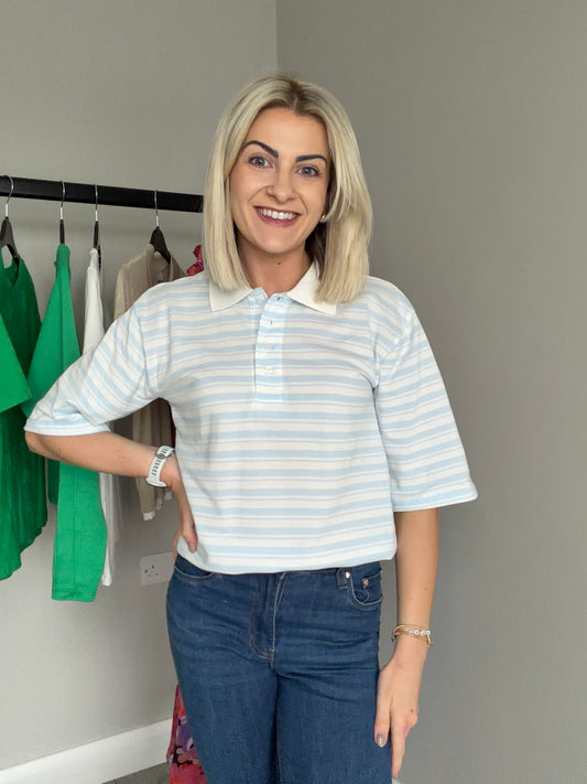 Kaffe KAmiala Nantucket Breeze/Chalk Polo