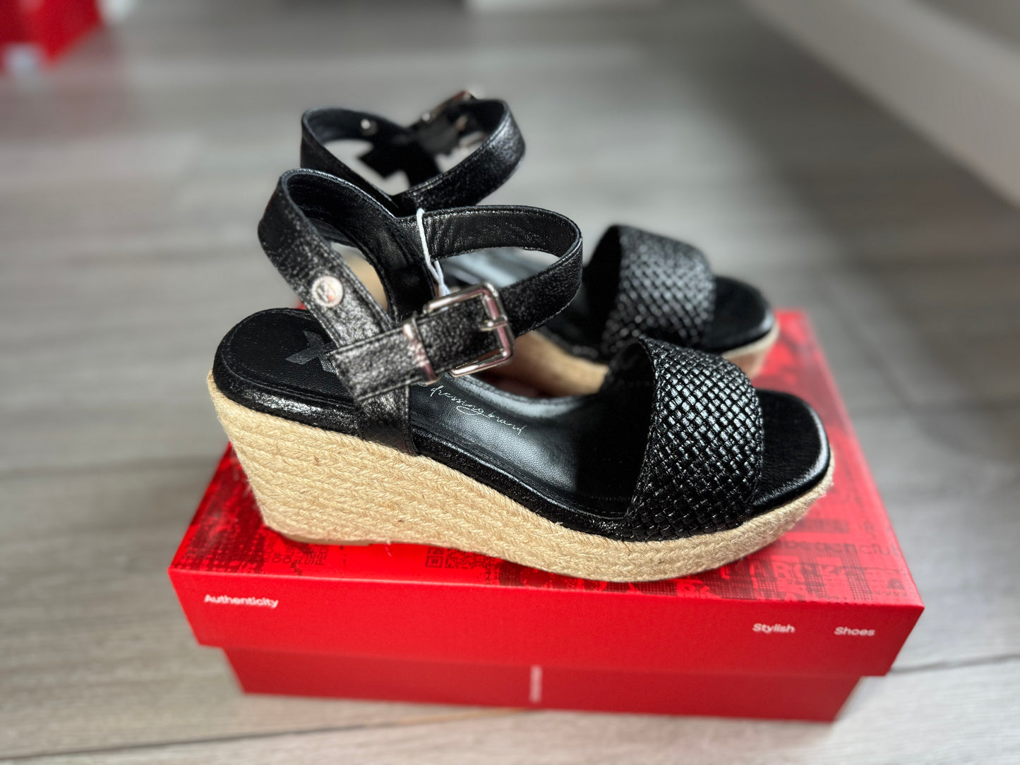 XTI Black Espadrille Wedge Sandal