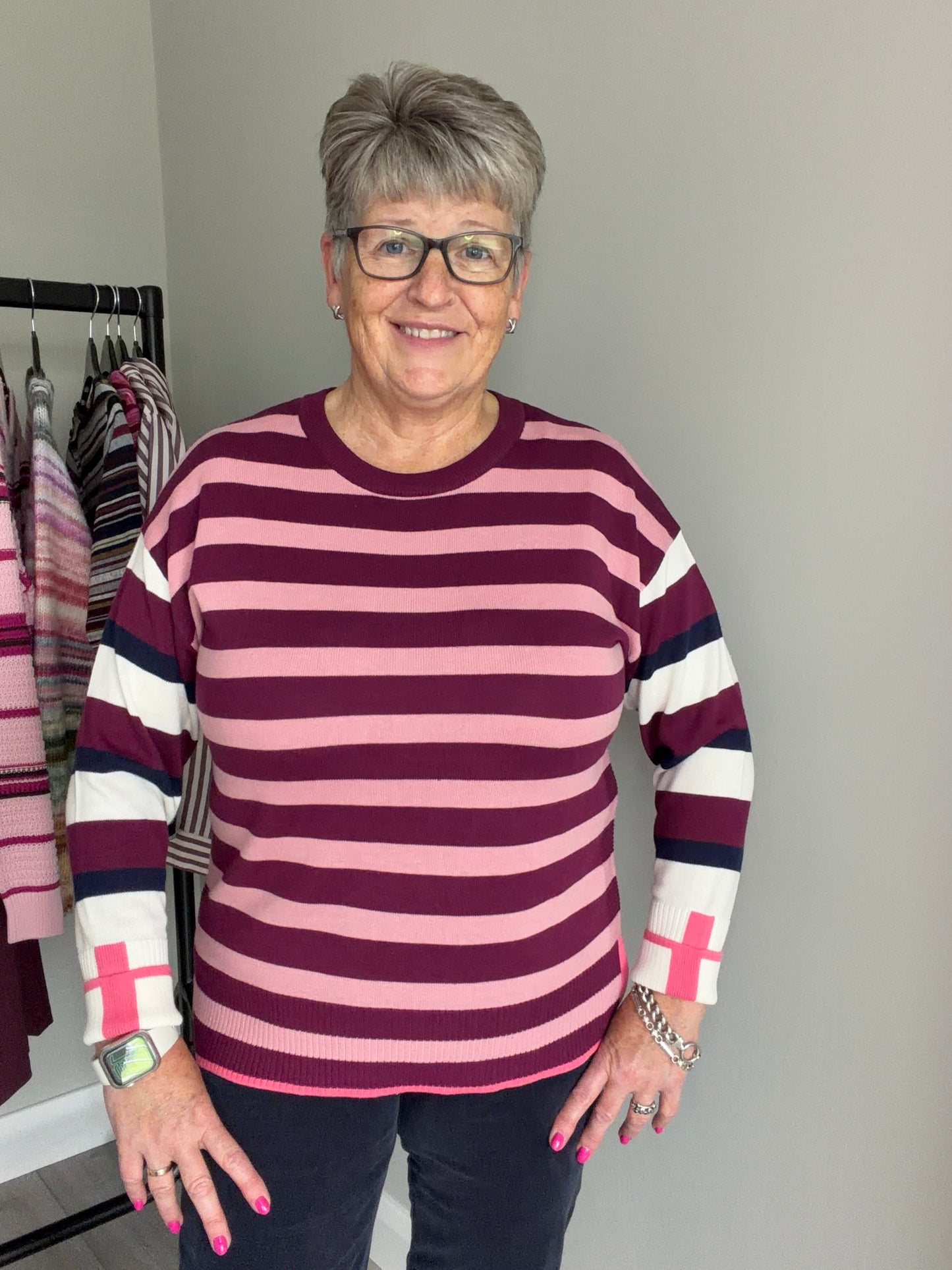 Wine/Pink Striped Jumper