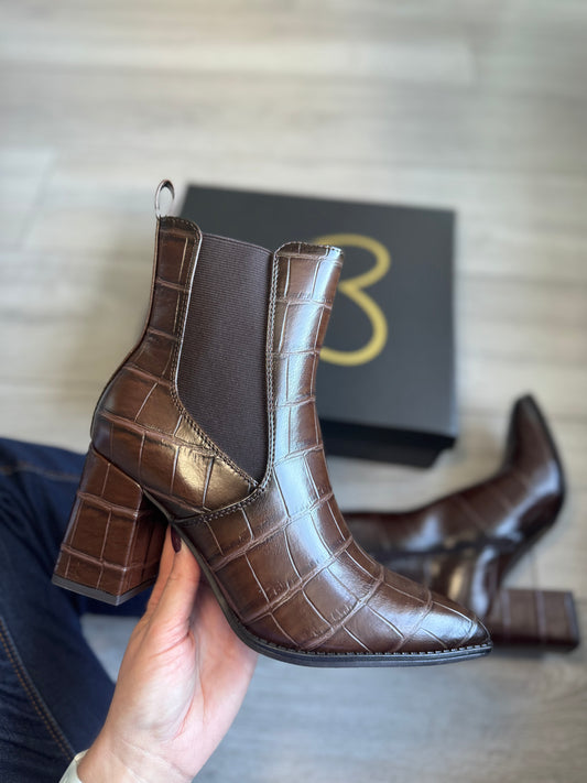 Marco Tozzi Cafe Croco Heeled Boot