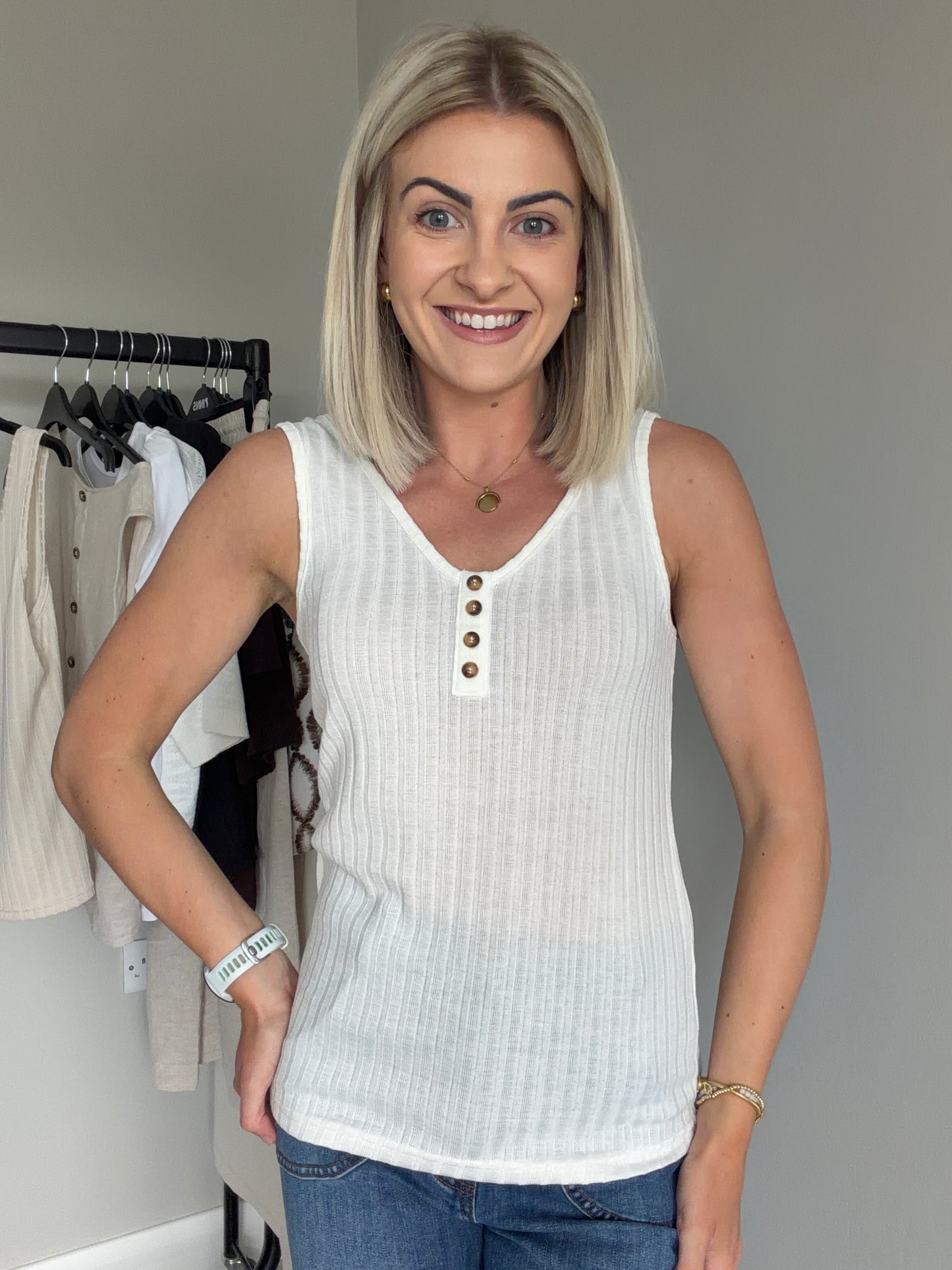 Freequent White Ribbed Vest Top