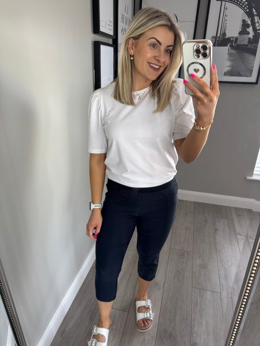 Freequent Navy Elasticated Crops