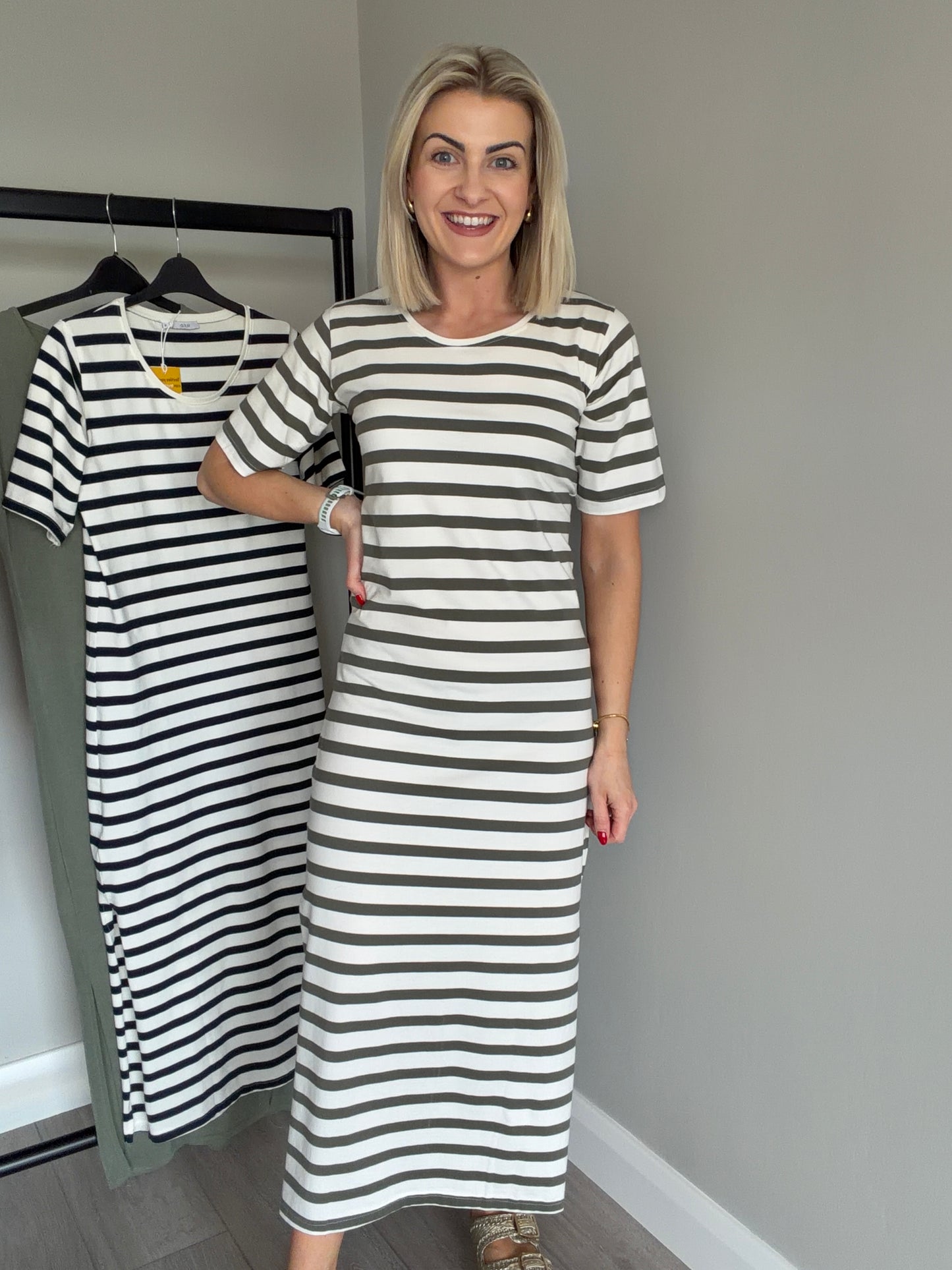 Khaki/Cream Striped Dress