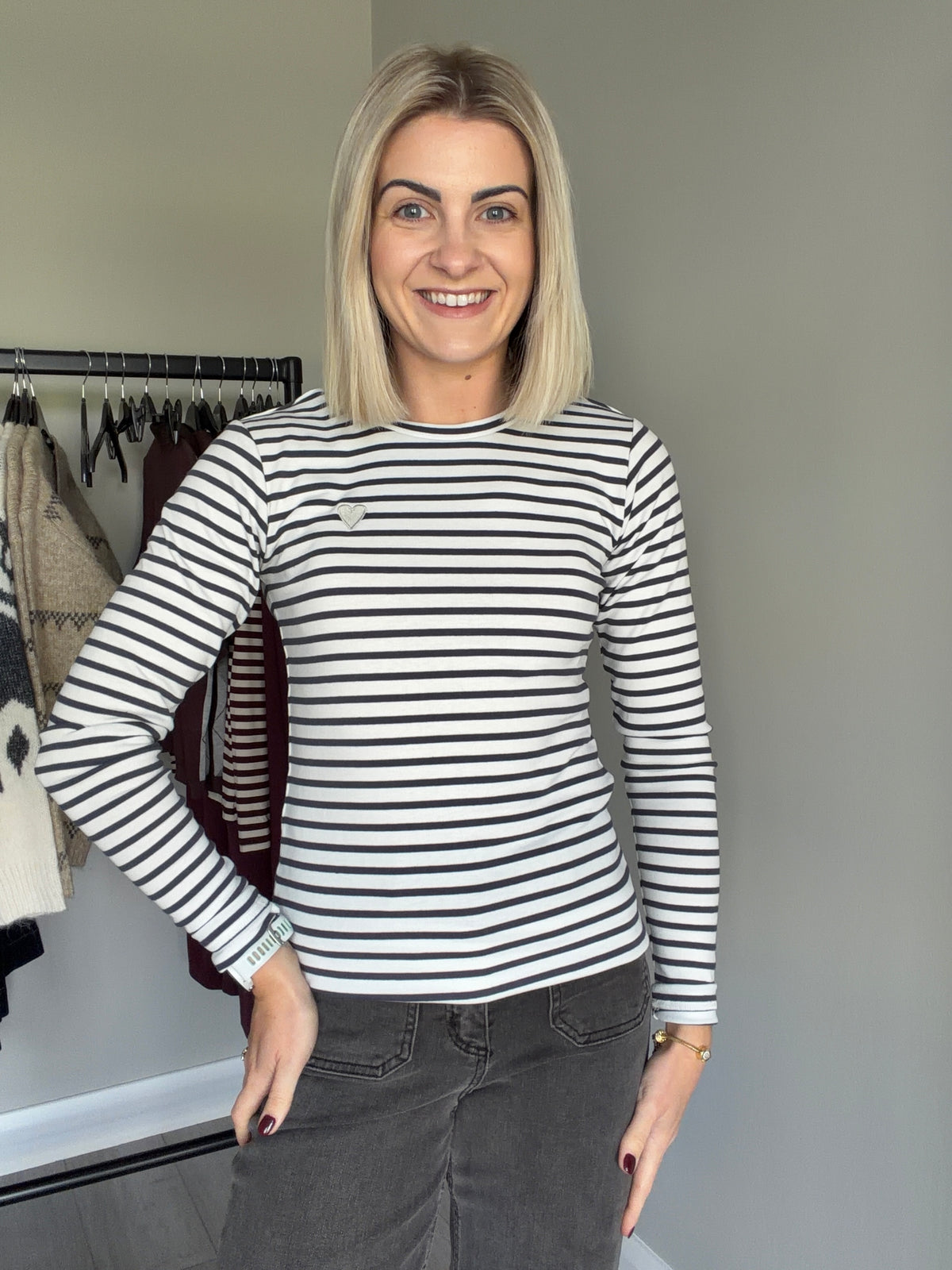 Kaffe Liddy Graphite/Chalk T-Shirt