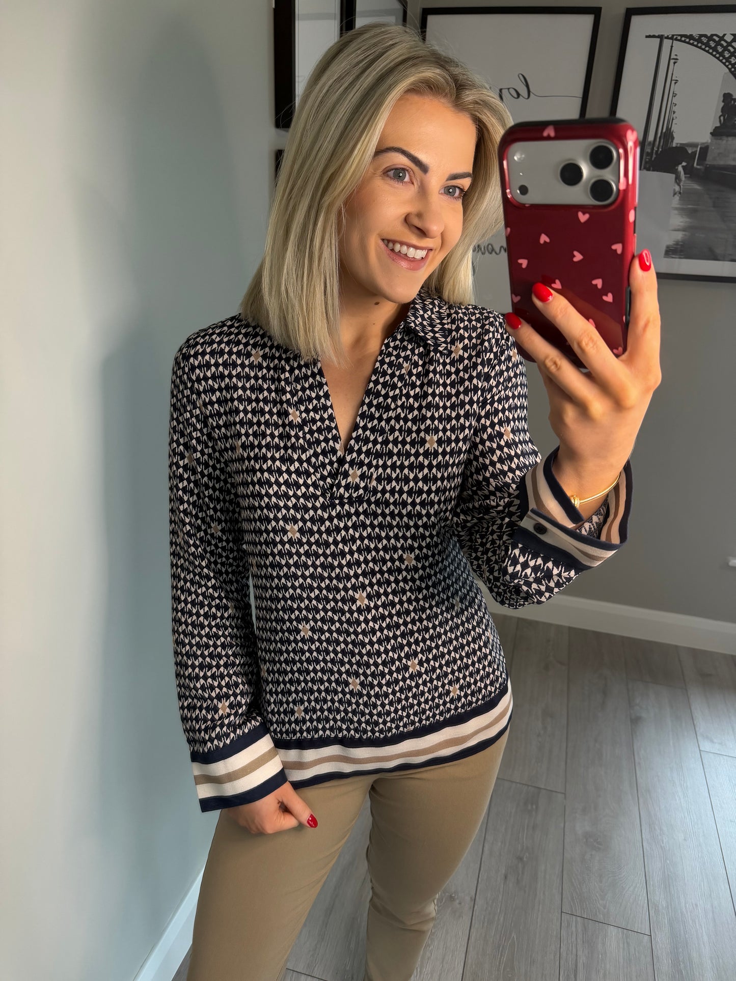 Freequent Navy/Beige Print Blouse