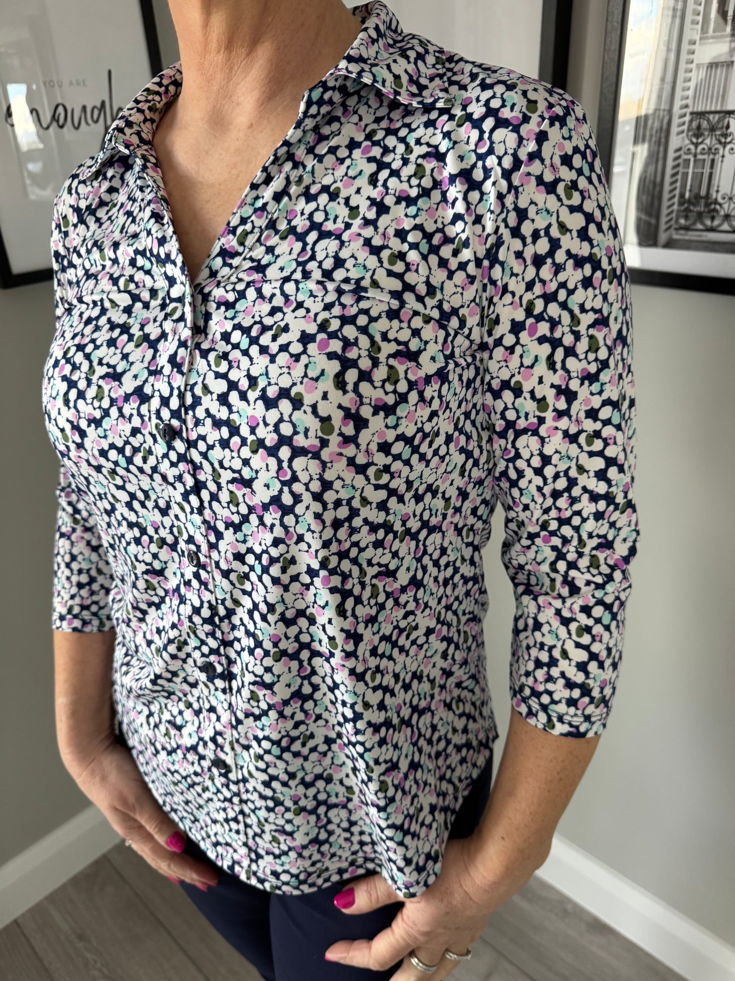 Emreco Navy/Pink 3/4 Blouse