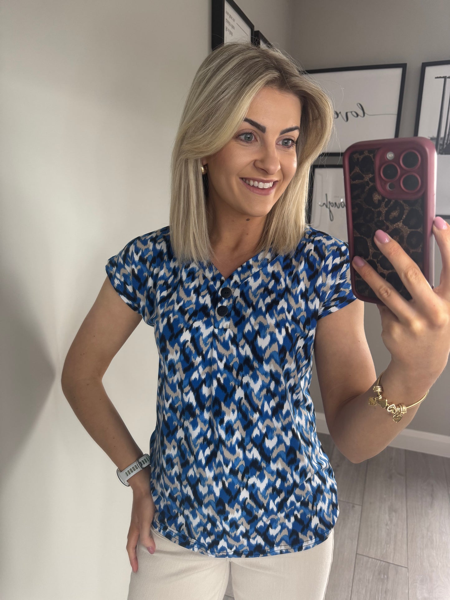 Claudia C Blue/Beige Abstract Top