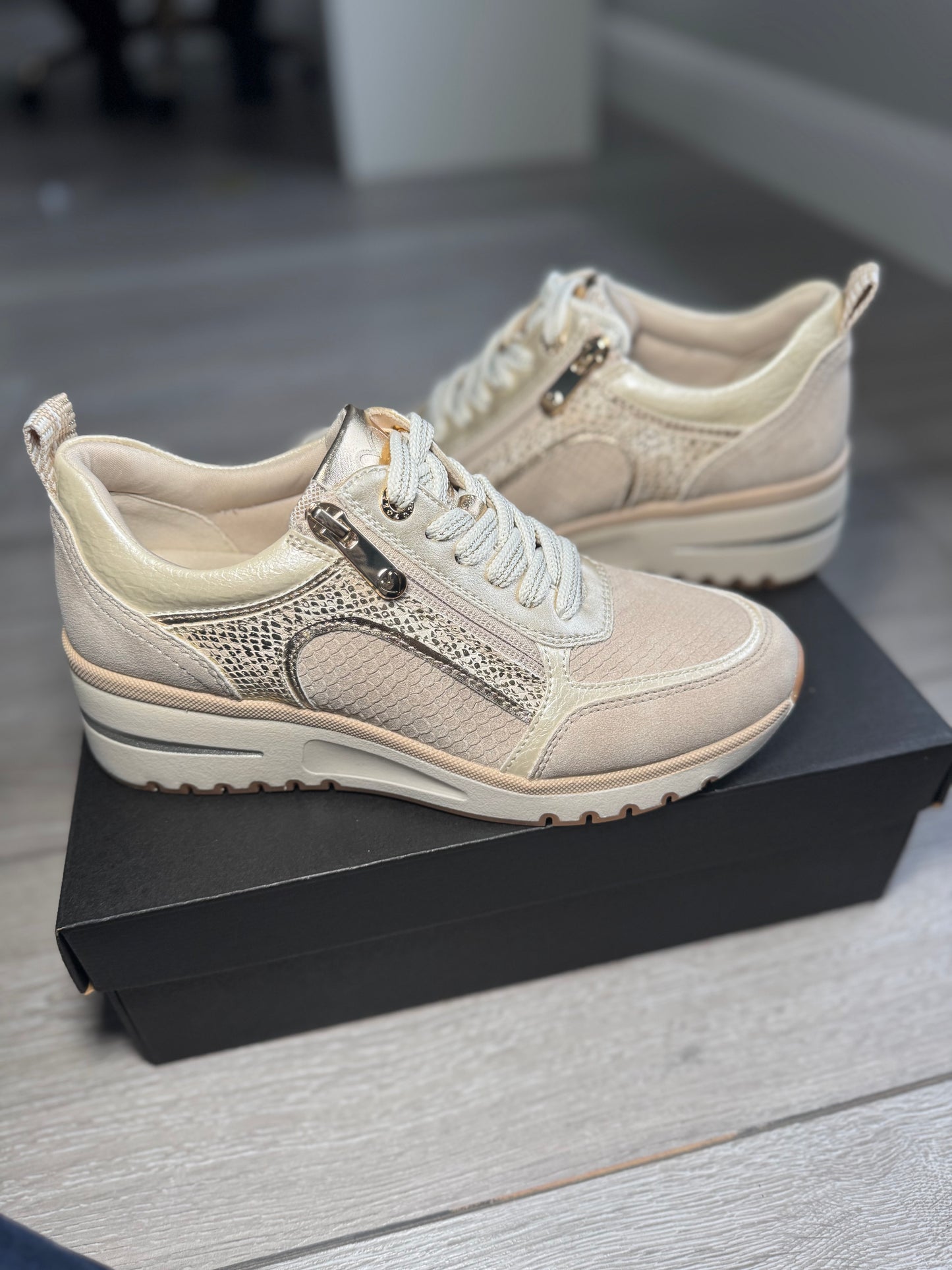 Marco Tozzi Cream Wedge Trainer