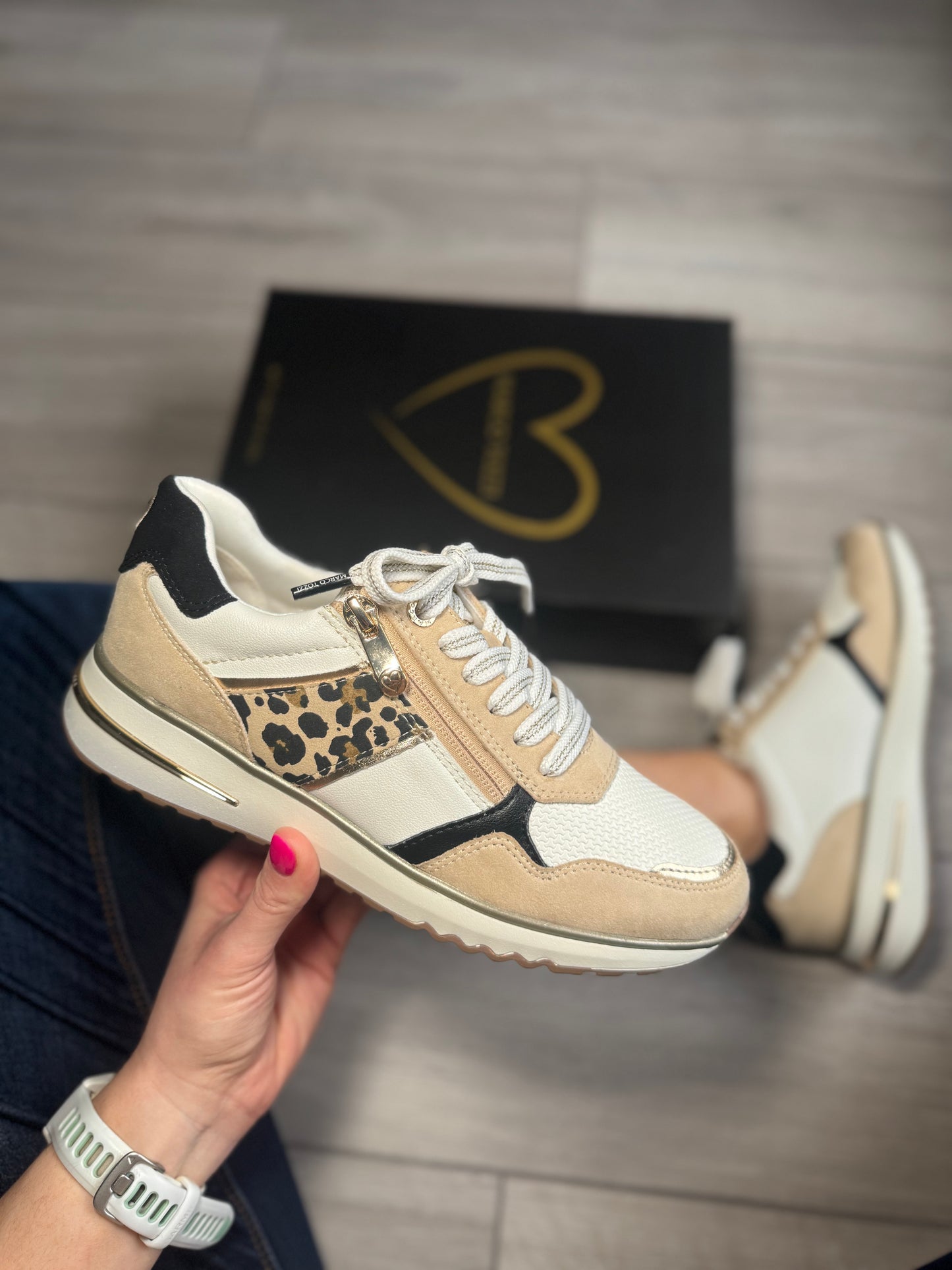 Marco Tozzi White/Beige/Leopard Trainer