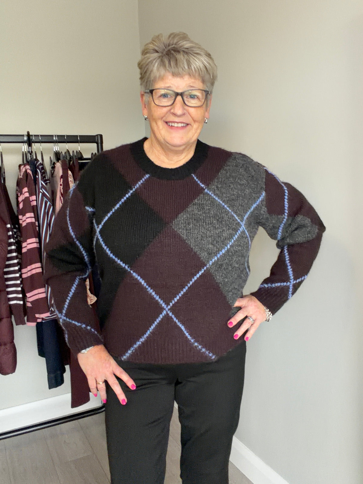Kaffe KAgrith Fudge/Grey Argyle Knit
