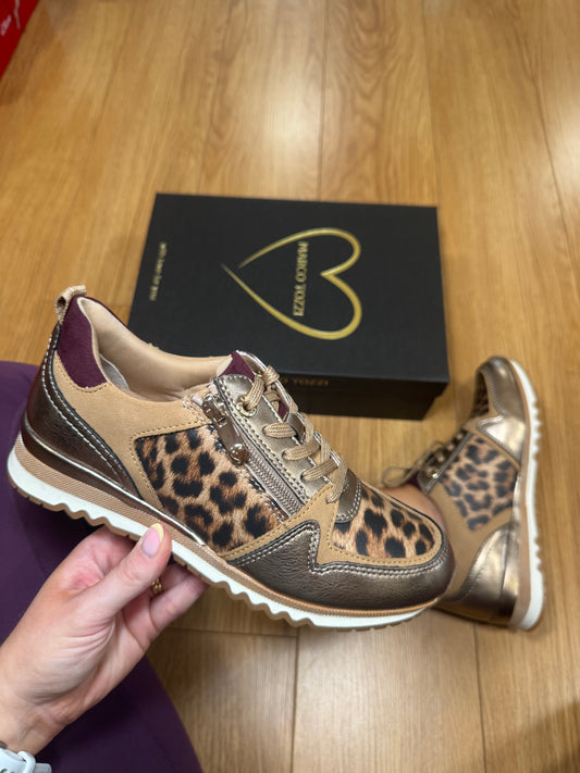 Marco Tozzi Leopard/Burgundy Zip Trainer