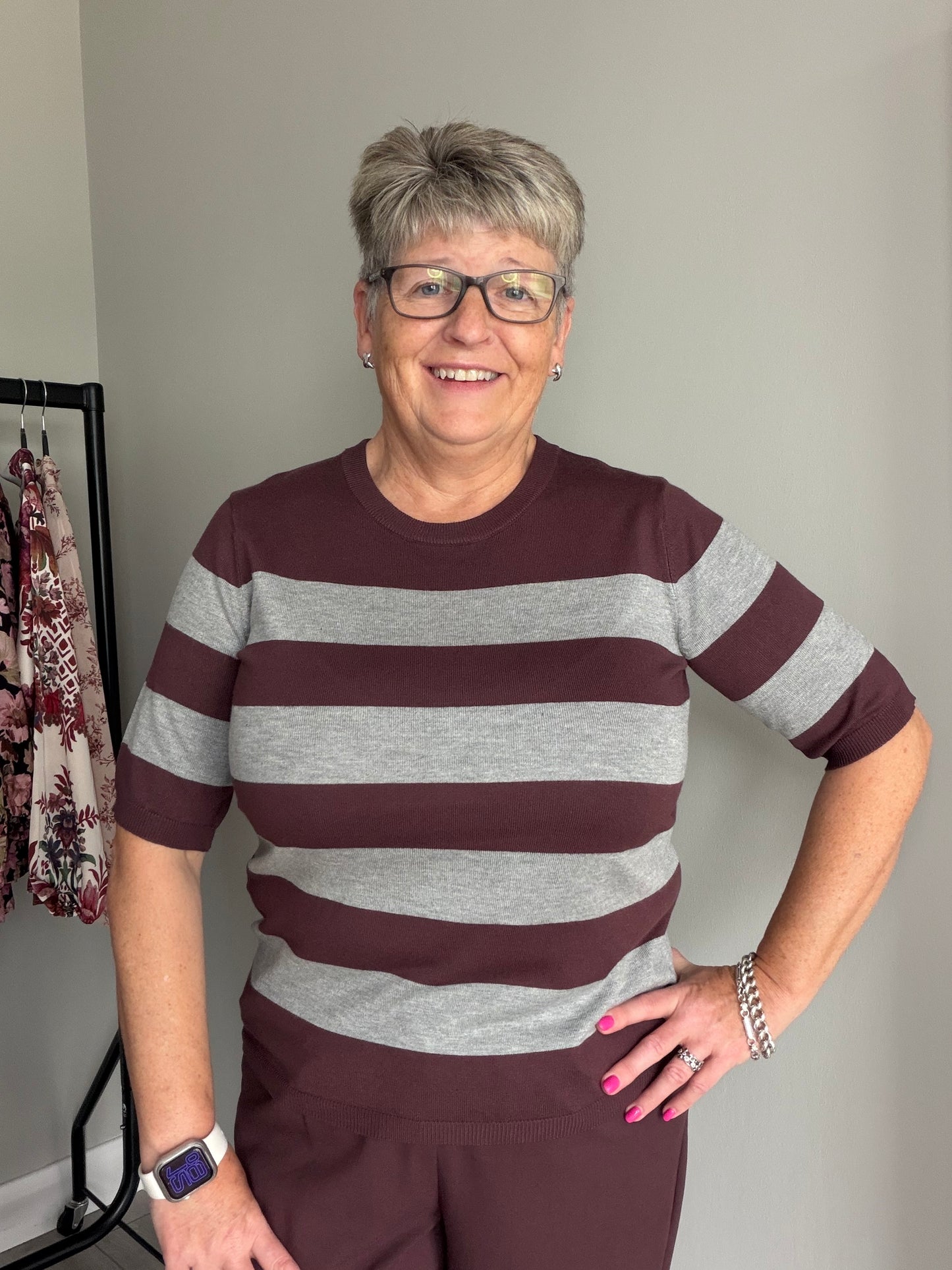 Kaffe KAlizza Fudge/Grey Melange Striped Pullover