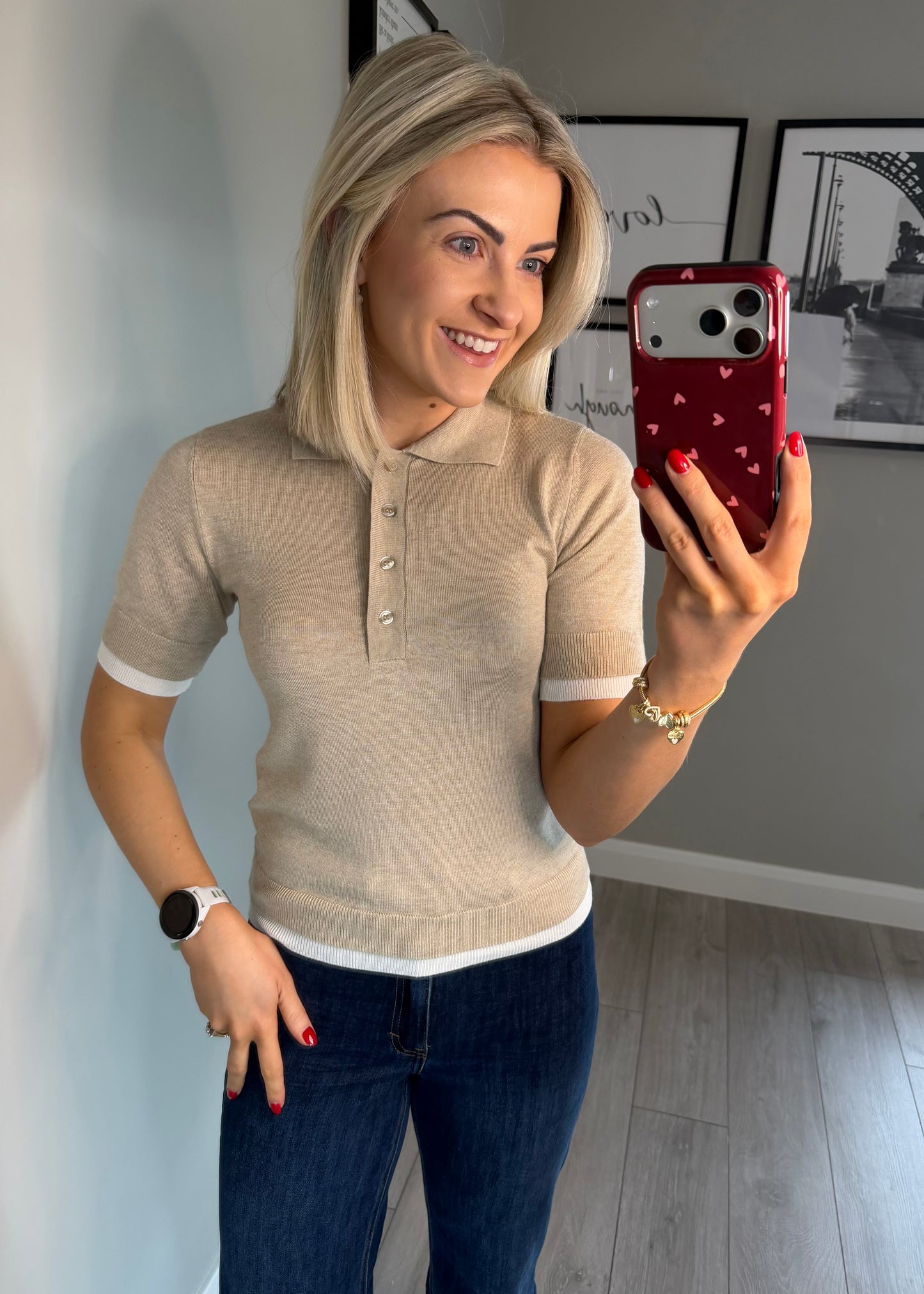 Kaffe KAlizza Feather Grey Melange Contrast Knit Polo
