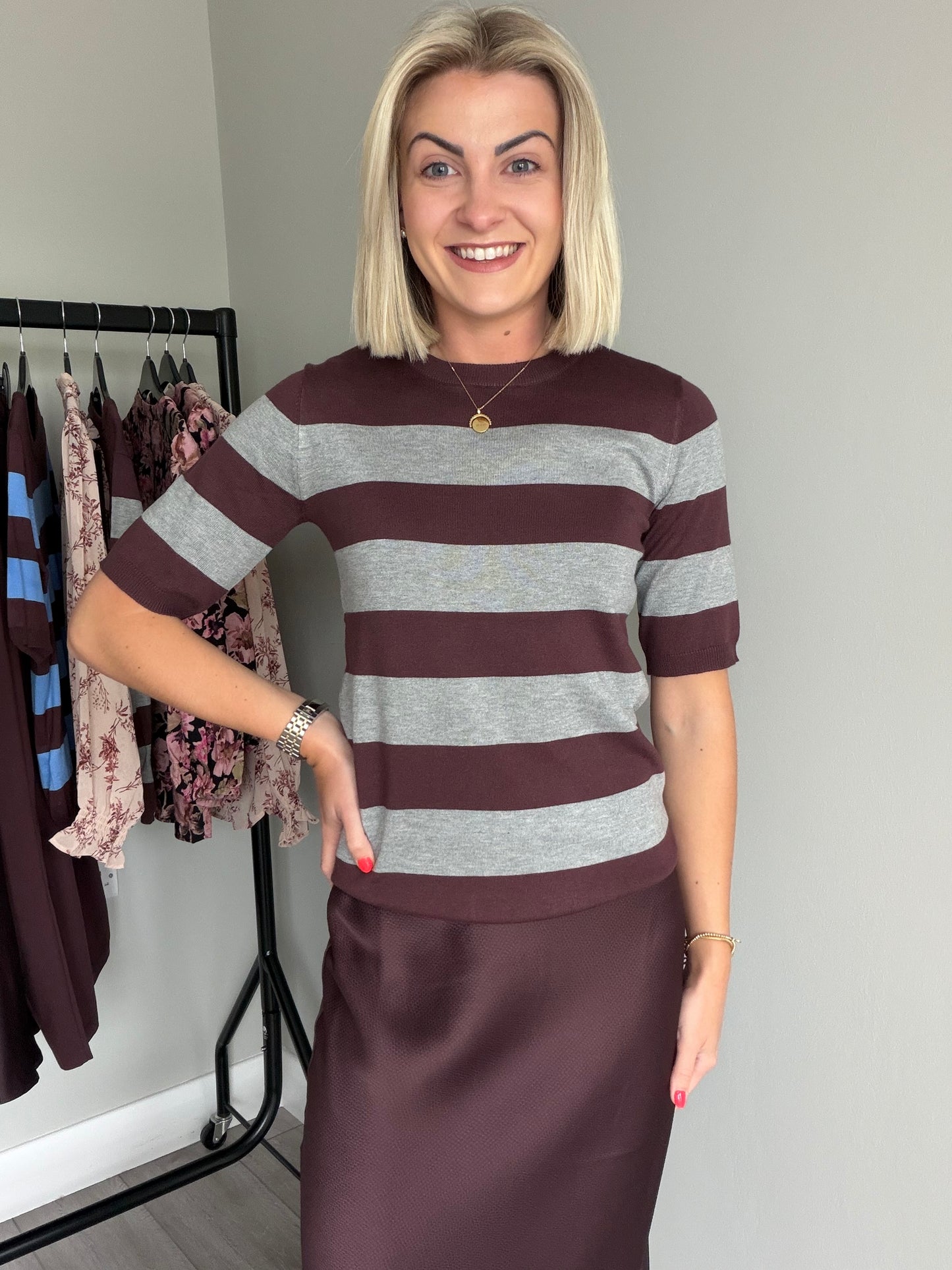 Kaffe KAlizza Fudge/Grey Melange Striped Pullover