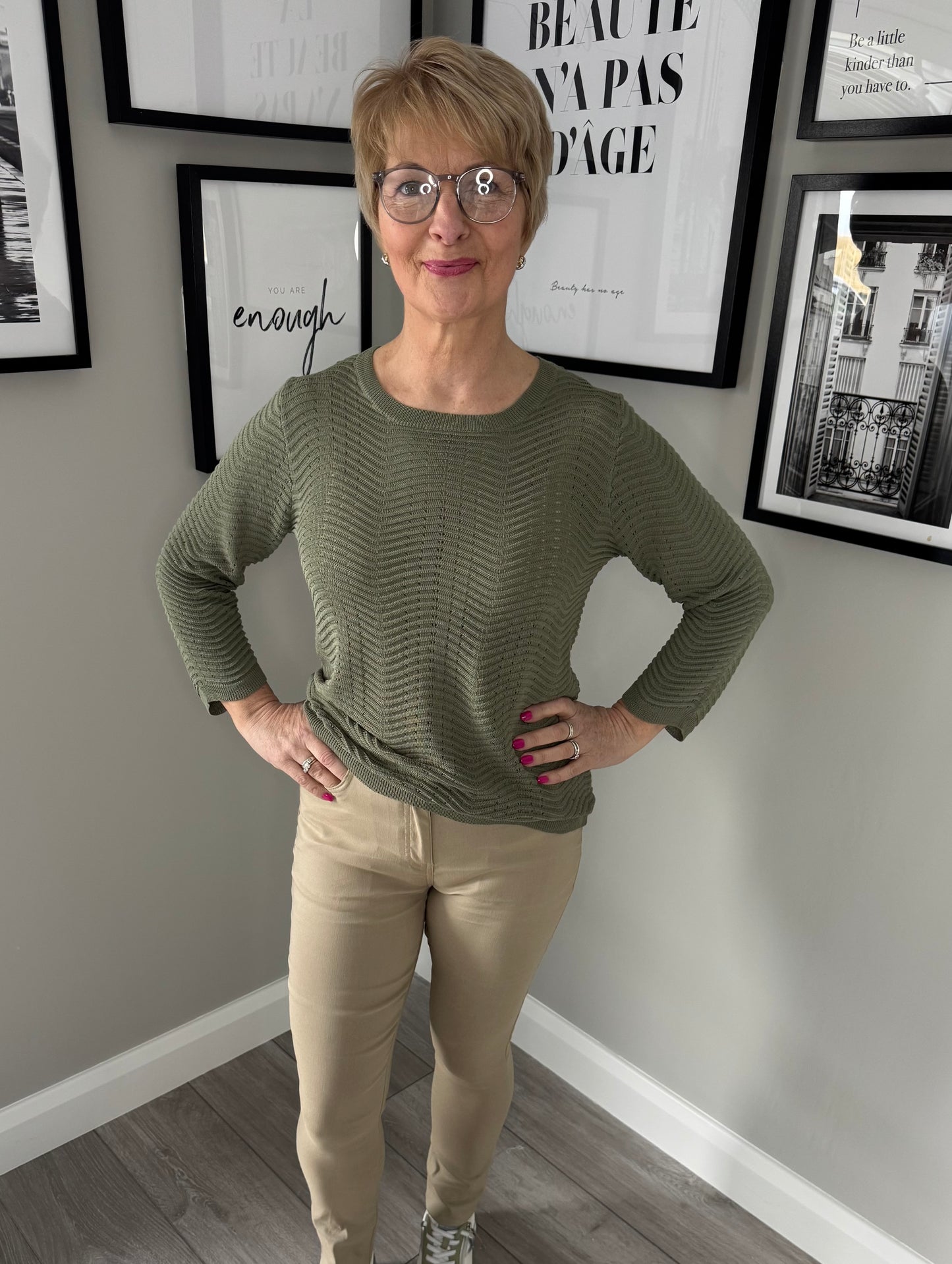 Claudia C Olive Textured Top