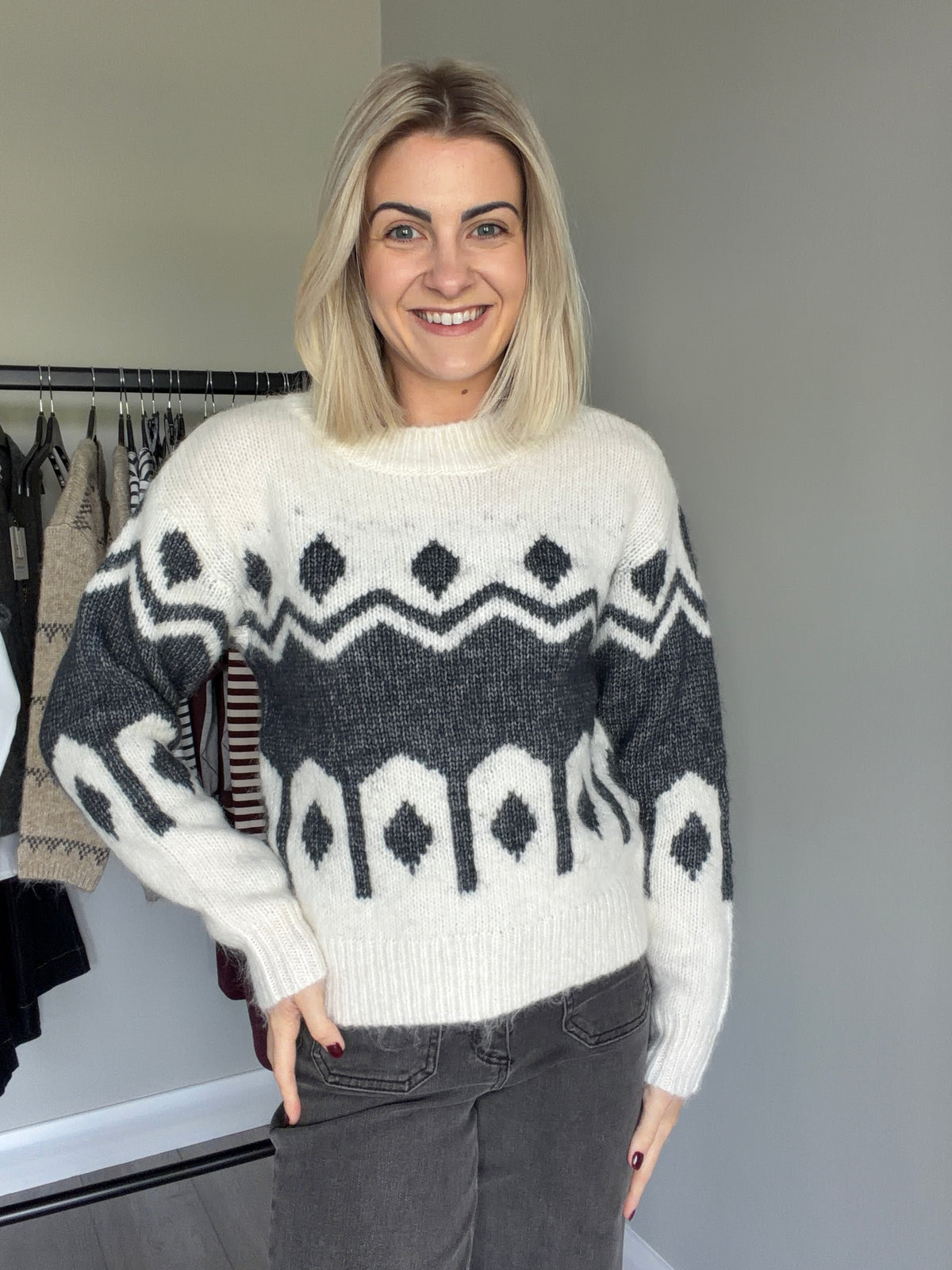 Kaffe KArhonda White/Grey Pullover