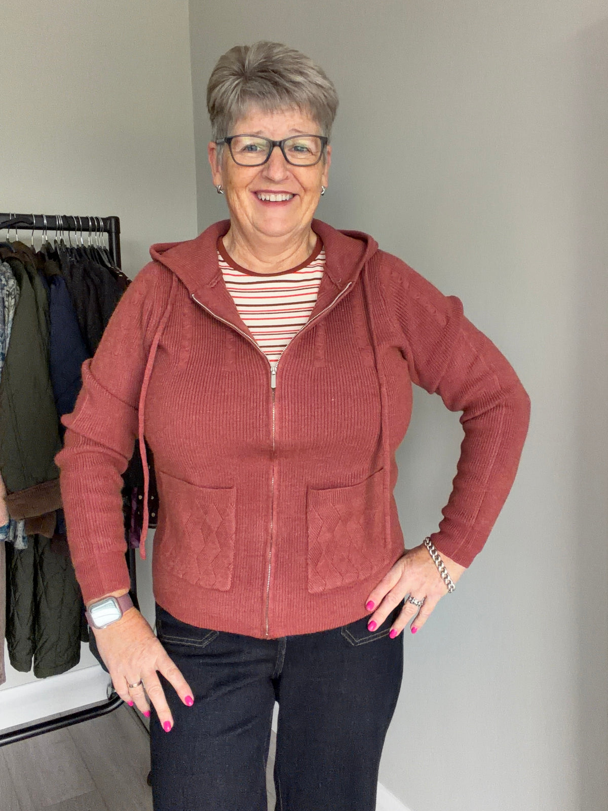 Mudflower Terracotta Cable Hooded Cardigan
