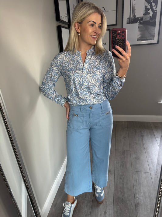 Blue Wide Leg Crops