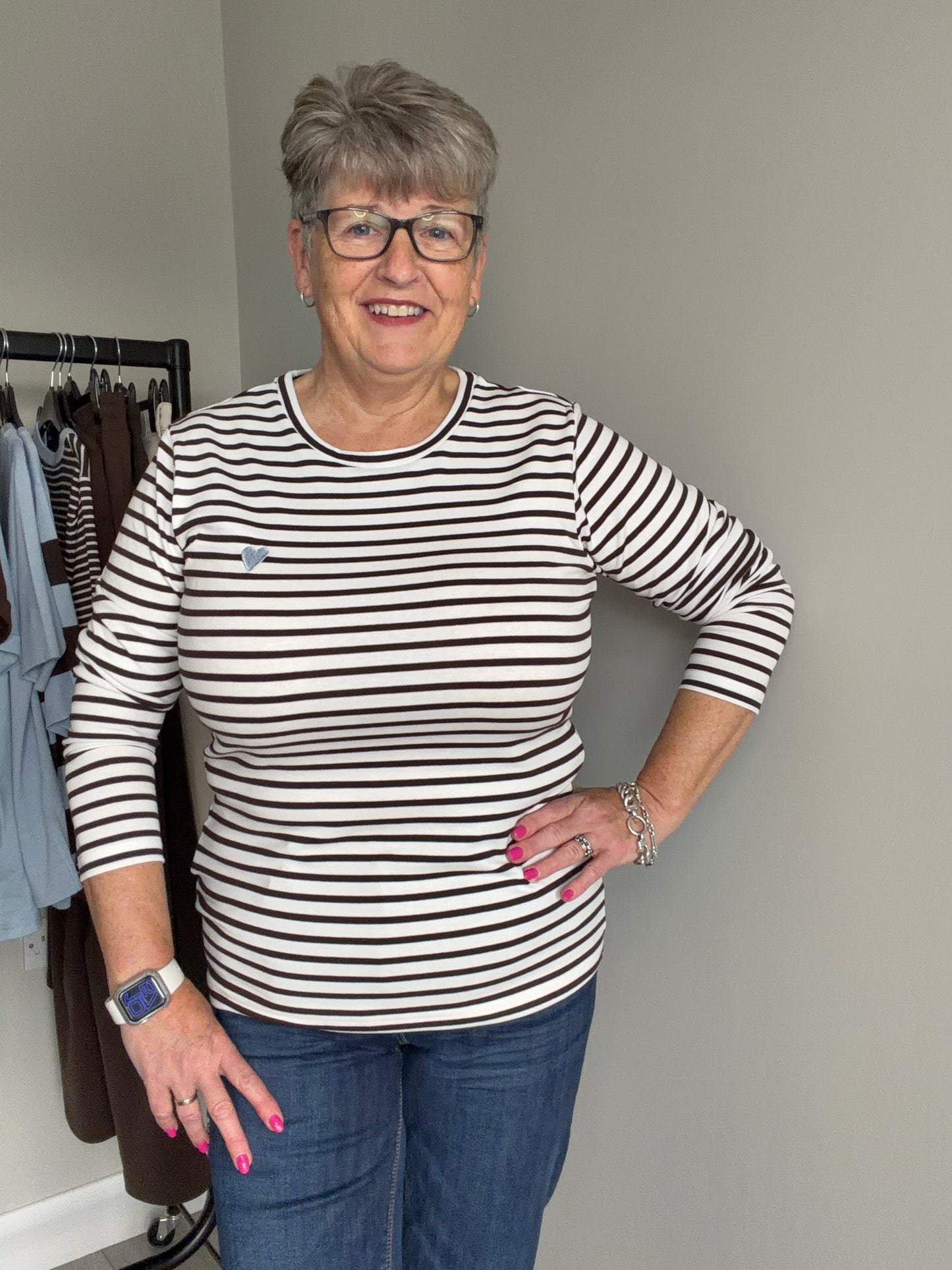 Kaffe Liddy Chalk/Brown/Blue T-Shirt