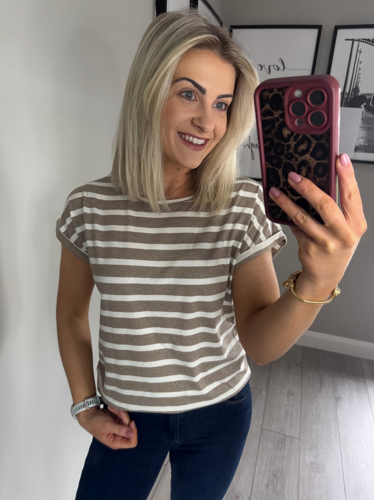 B.Young BYpamila Cashew/White Striped Tee