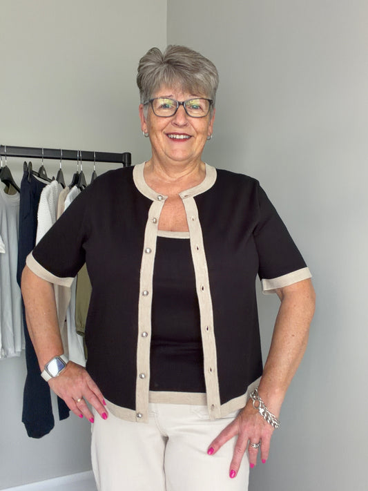 Kaffe KAlizza Black/Beige Contrast Cardigan