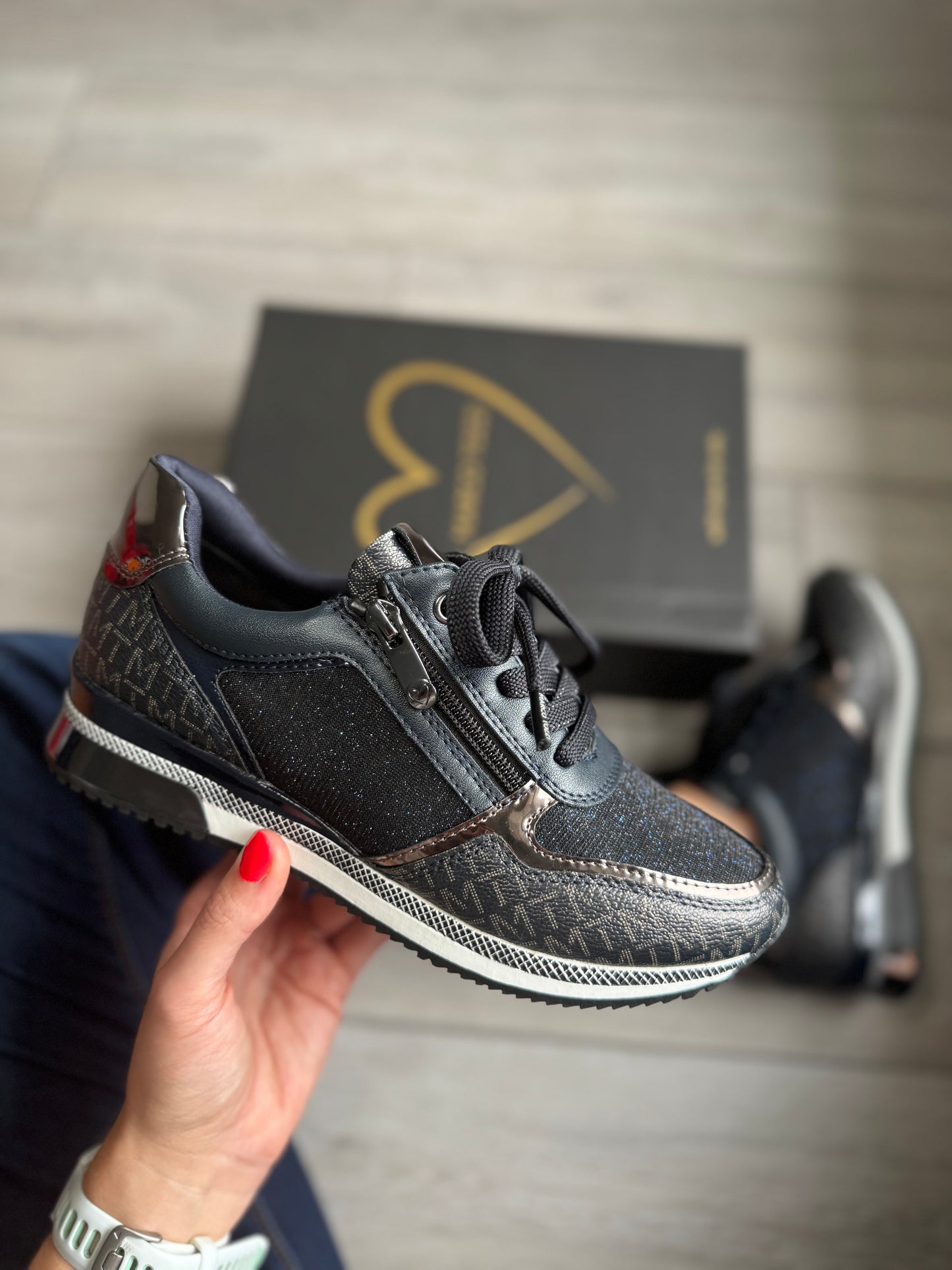 Marco Tozzi Navy Shimmer Zip Trainer
