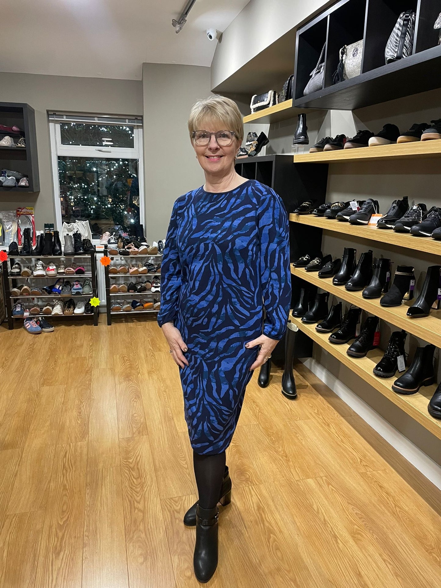 Pomodoro Cobalt Tonal Zebra Ponte Dress