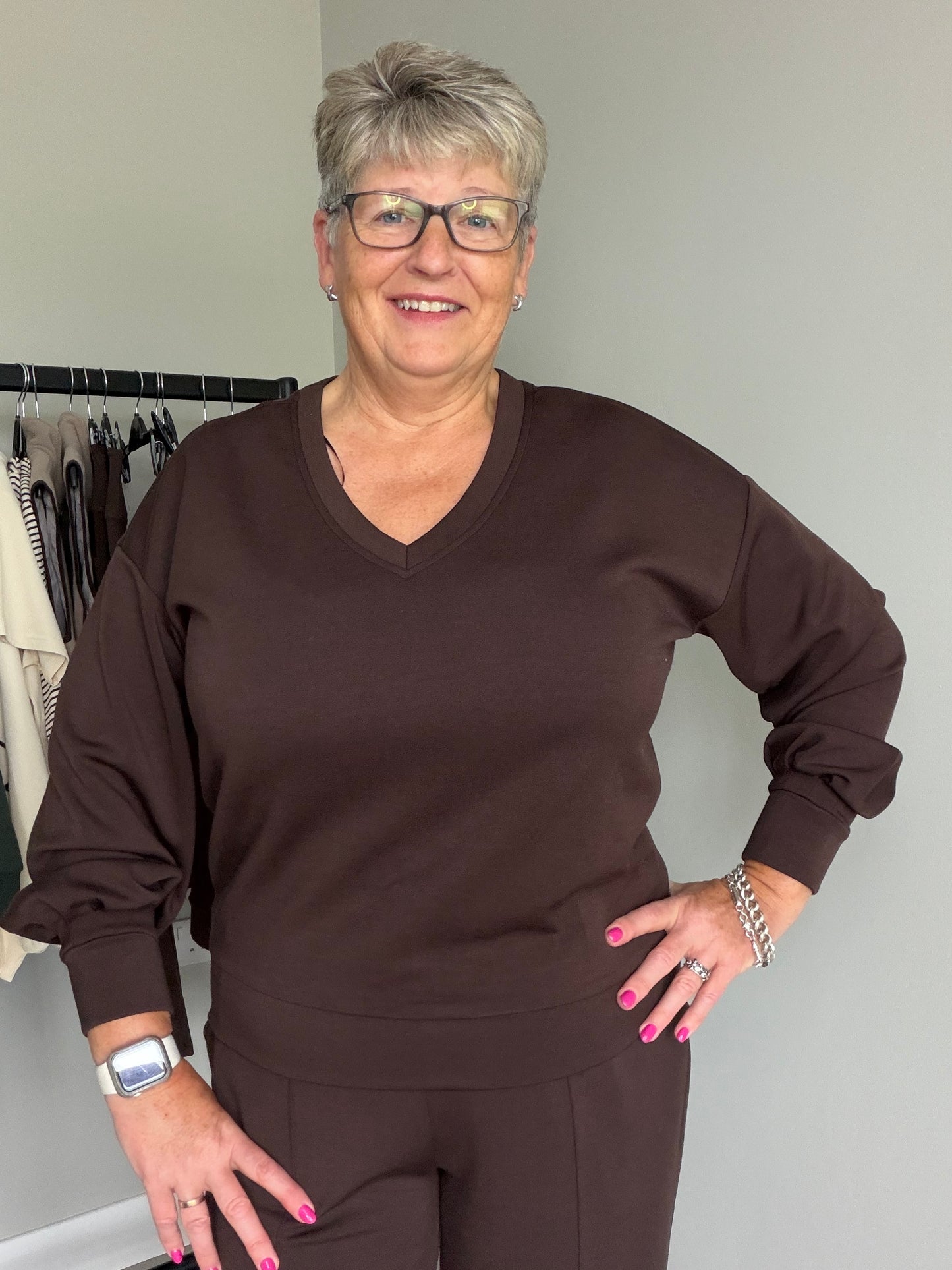 Relax & Renew Elara Chocolate Brown V Neck Sweater