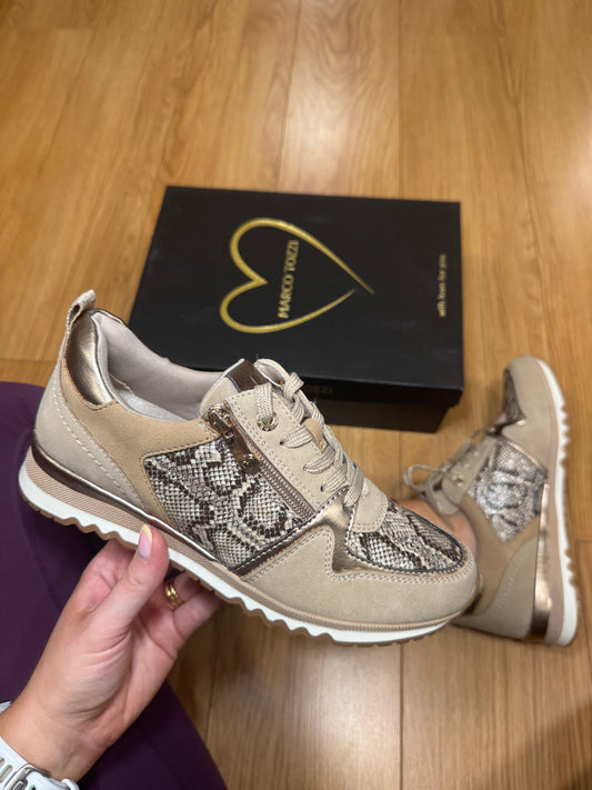 Marco Tozzi Taupe Snake Zip Trainer