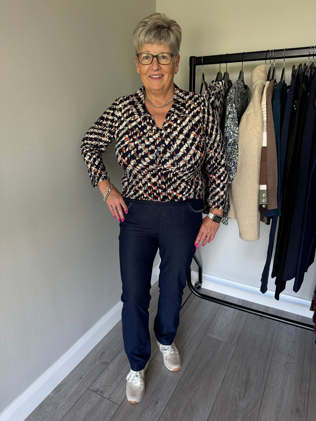 Claudia C Navy/Orange Smudge Spot Blouse