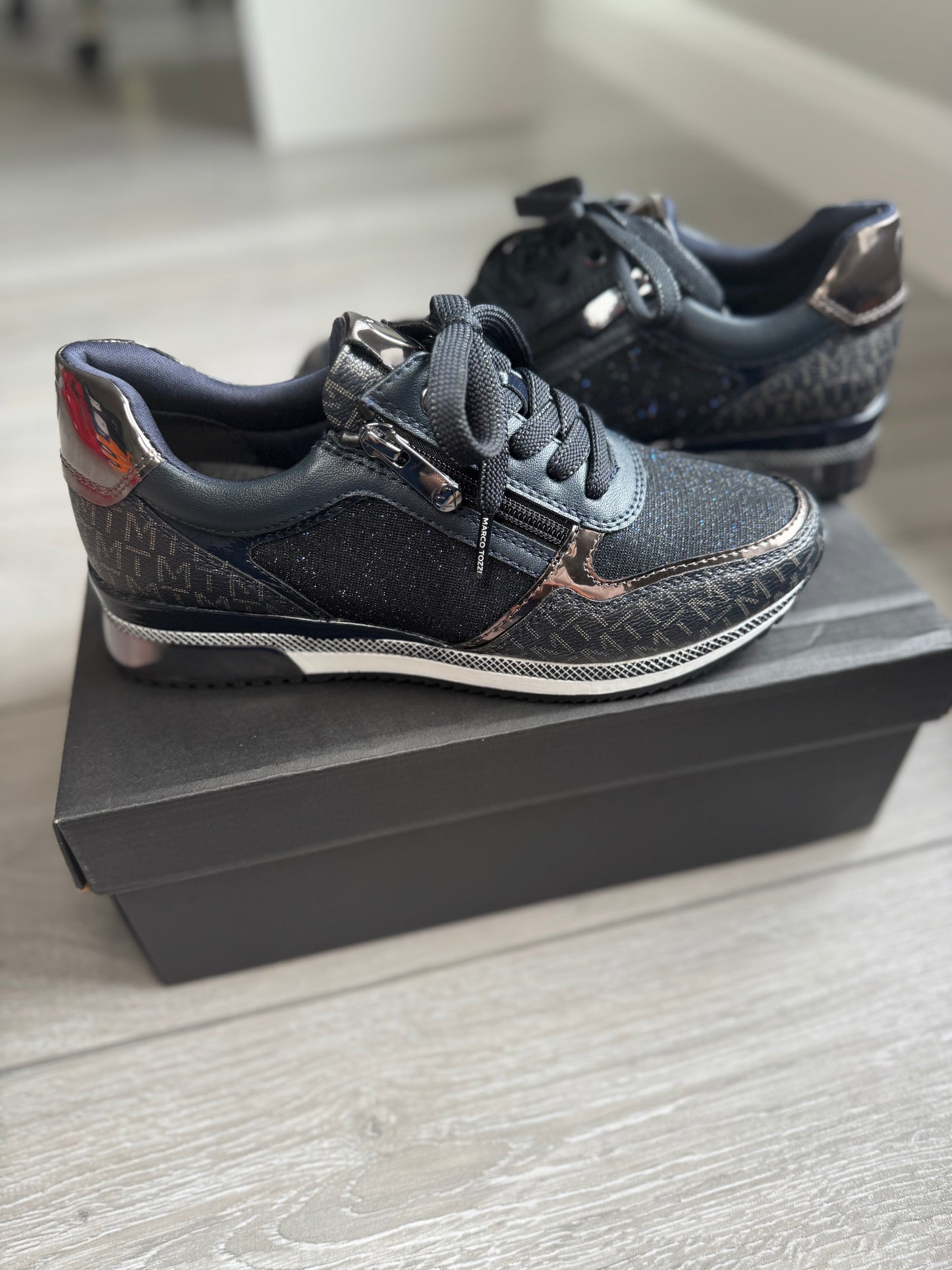 Marco Tozzi Navy Shimmer Zip Trainer